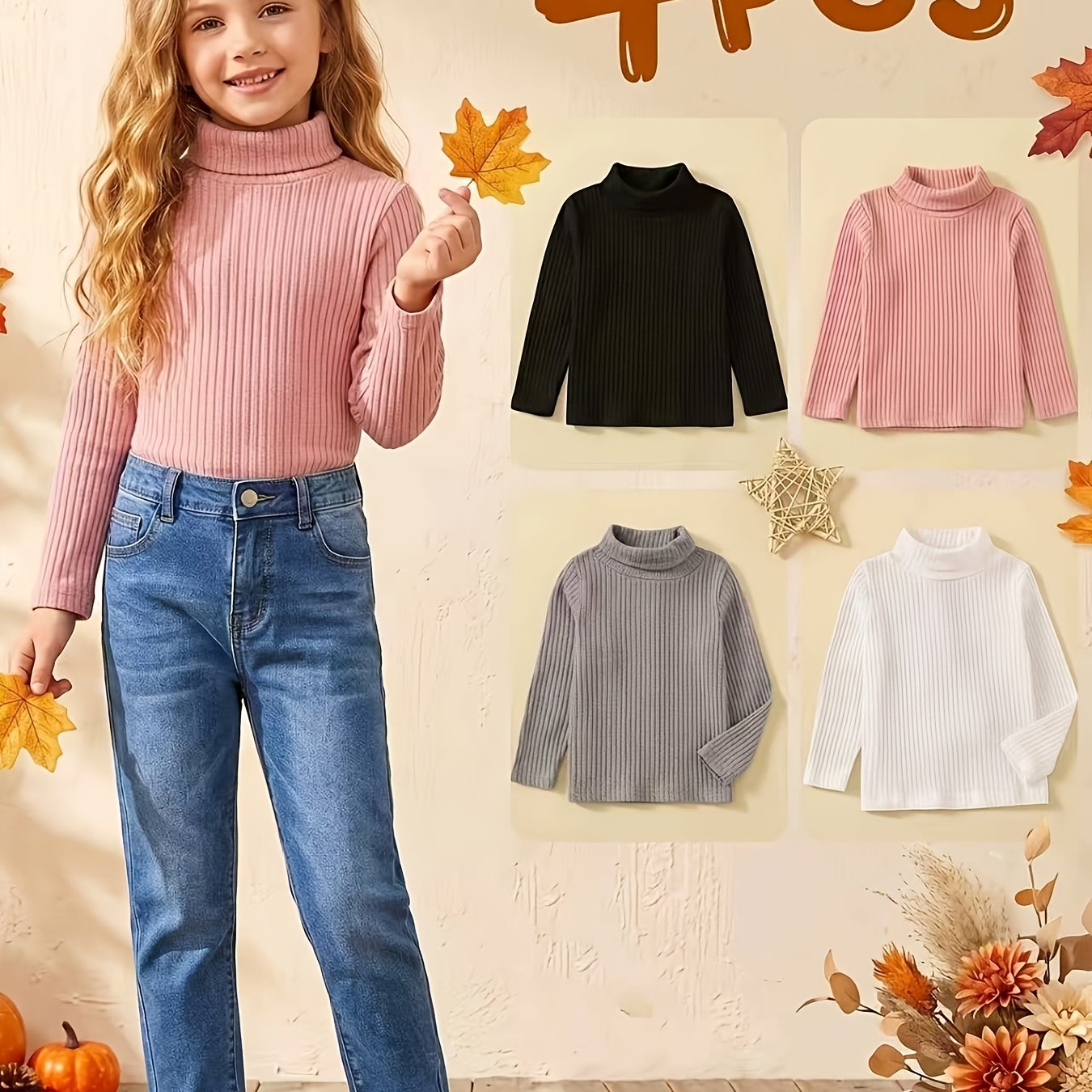 Girls' Basic Pullover Sweatshirt 4-pc For Spring And Autumn