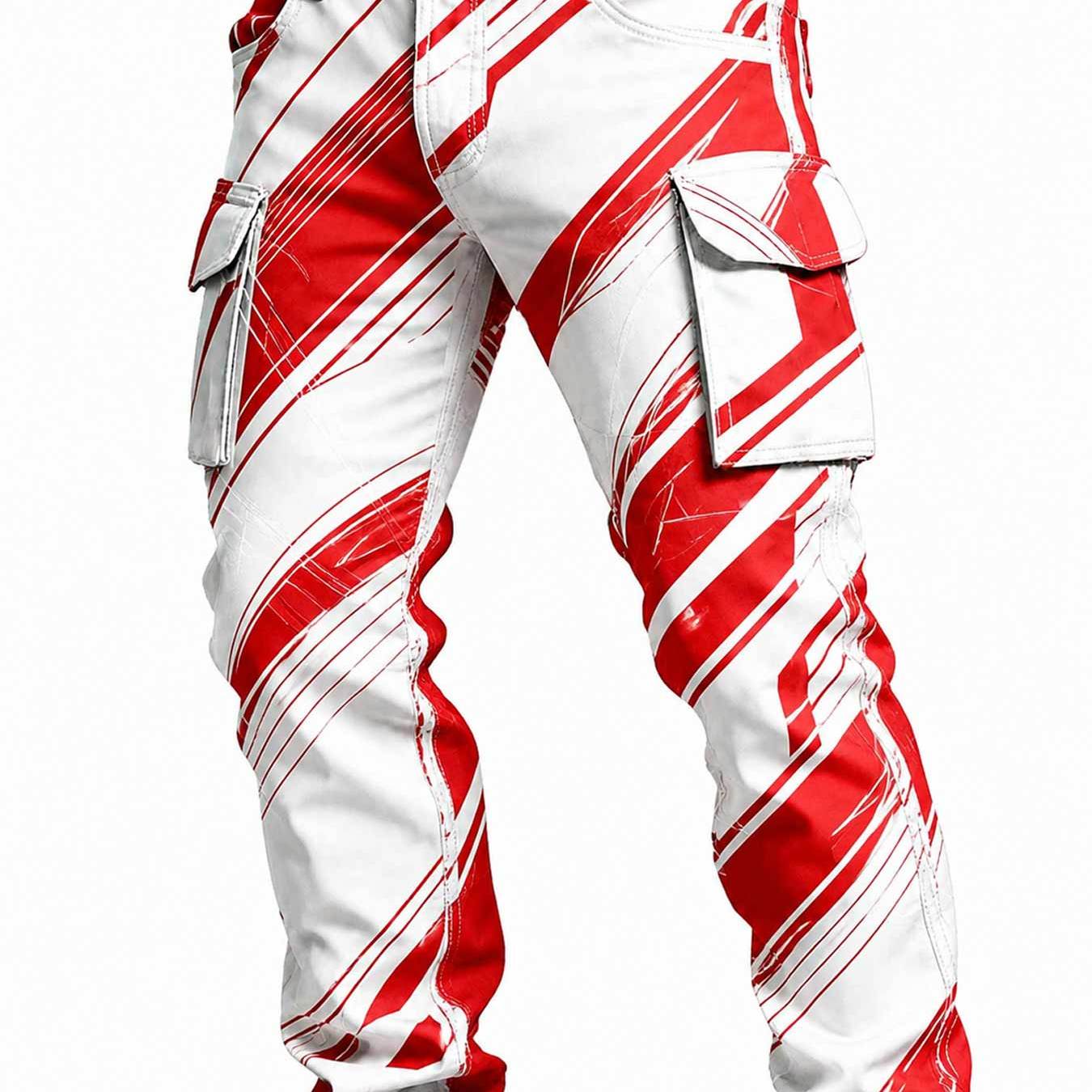 Men' Pocket Cargo Pants Abstract Brush Print Streetwear Trousers, Plus Size
