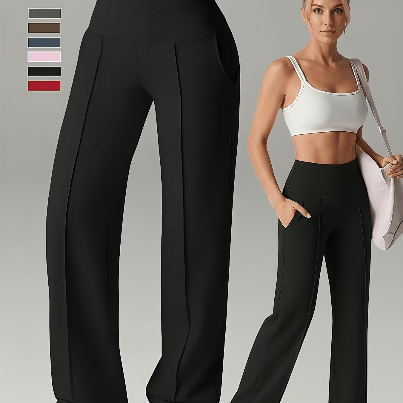 Women's Leggings, 1pc Straight Wide-leg Pants, Quick- Casual Trousers, Commuter-style Wide-leg Pants, Elastic High-waist Tights, Flared Skinny Pants, Women's Loungewear Trousers