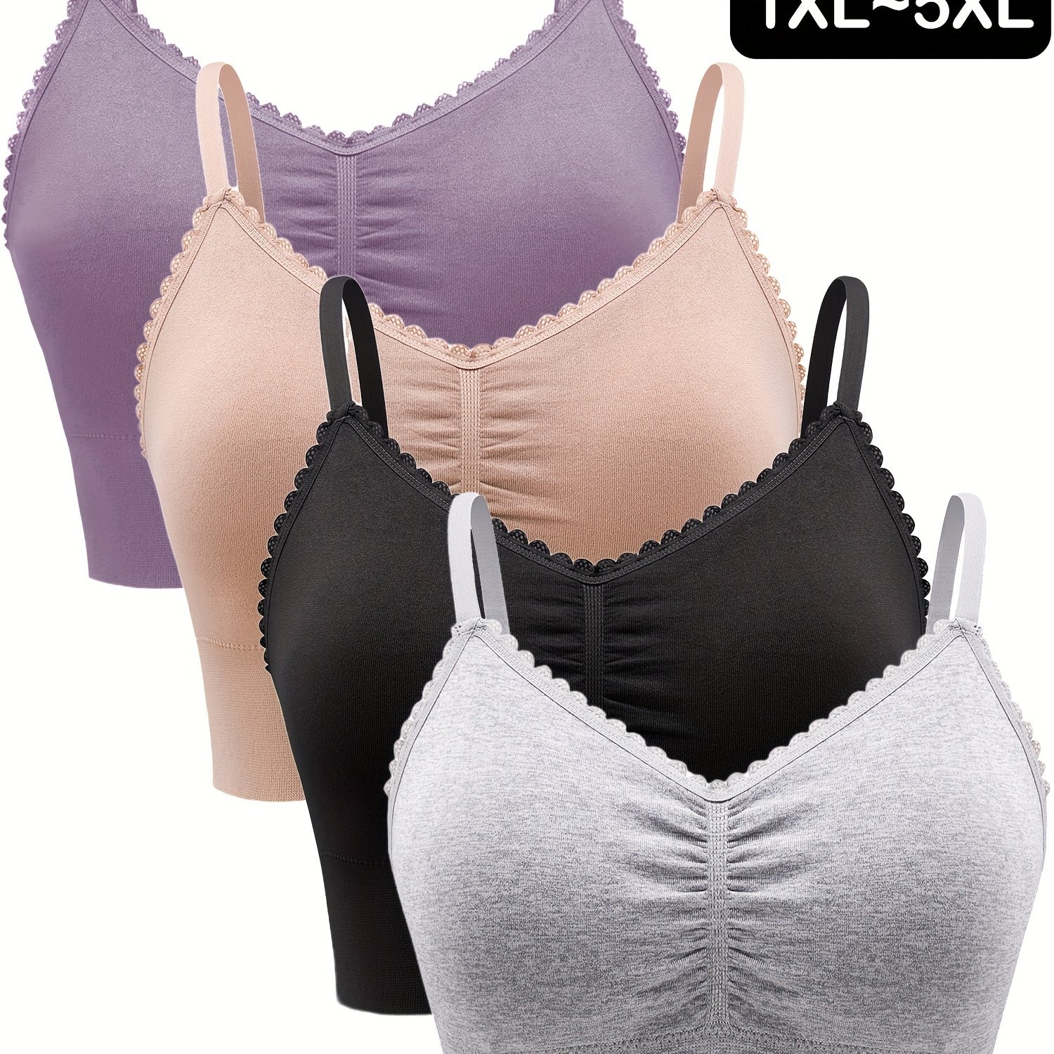 4-pack Women's Plus Size Wireless Bra - Full Coverage Soft Breathable Wire- Bra Suitable For, Sleep & Daily Wear - Removable Padding & Lace Trim, No Underwire Bra (4pcs)