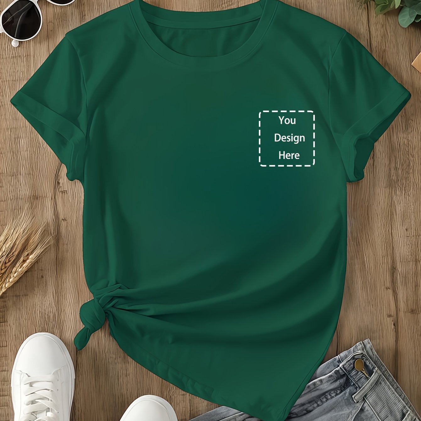 TEMU Customized Picture & Text Print Crew Neck T-shirt, Casual Short Sleeve Top For , Women's Clothing
