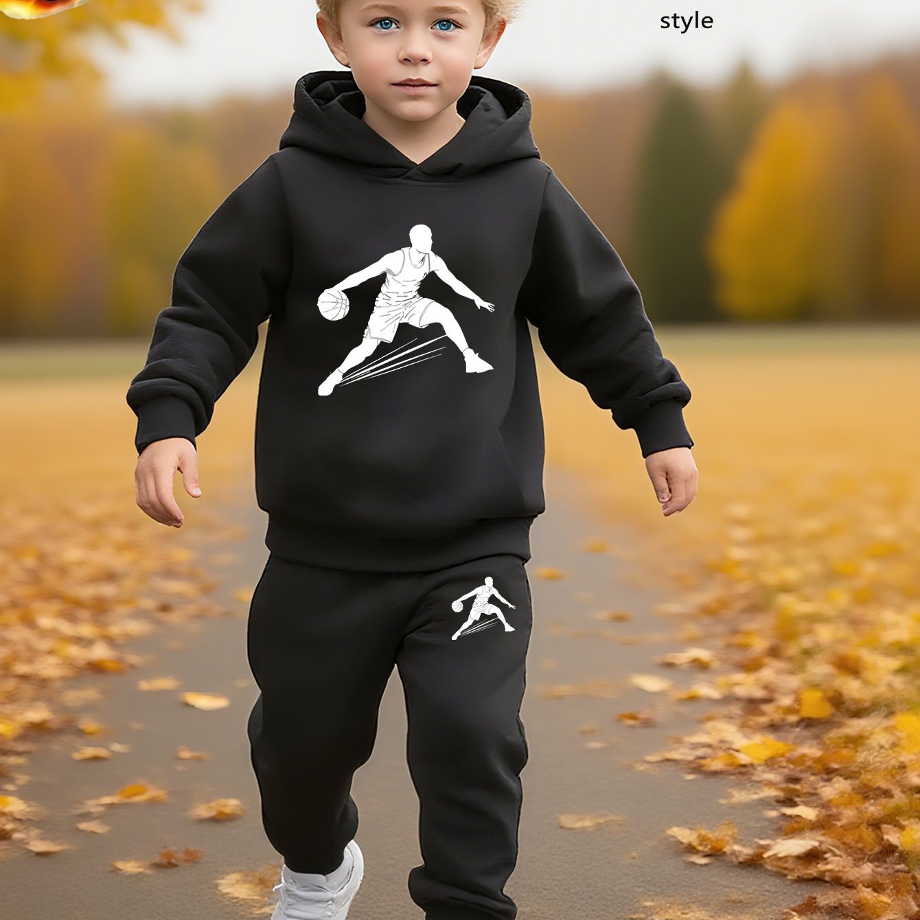 TEMU Customer's 2pcs Set For Boys (sporty Style For Guys! Basketball Printed Boys' Suit), Loose Fit, Perfect For Autumn And Winter Outdoor, School,