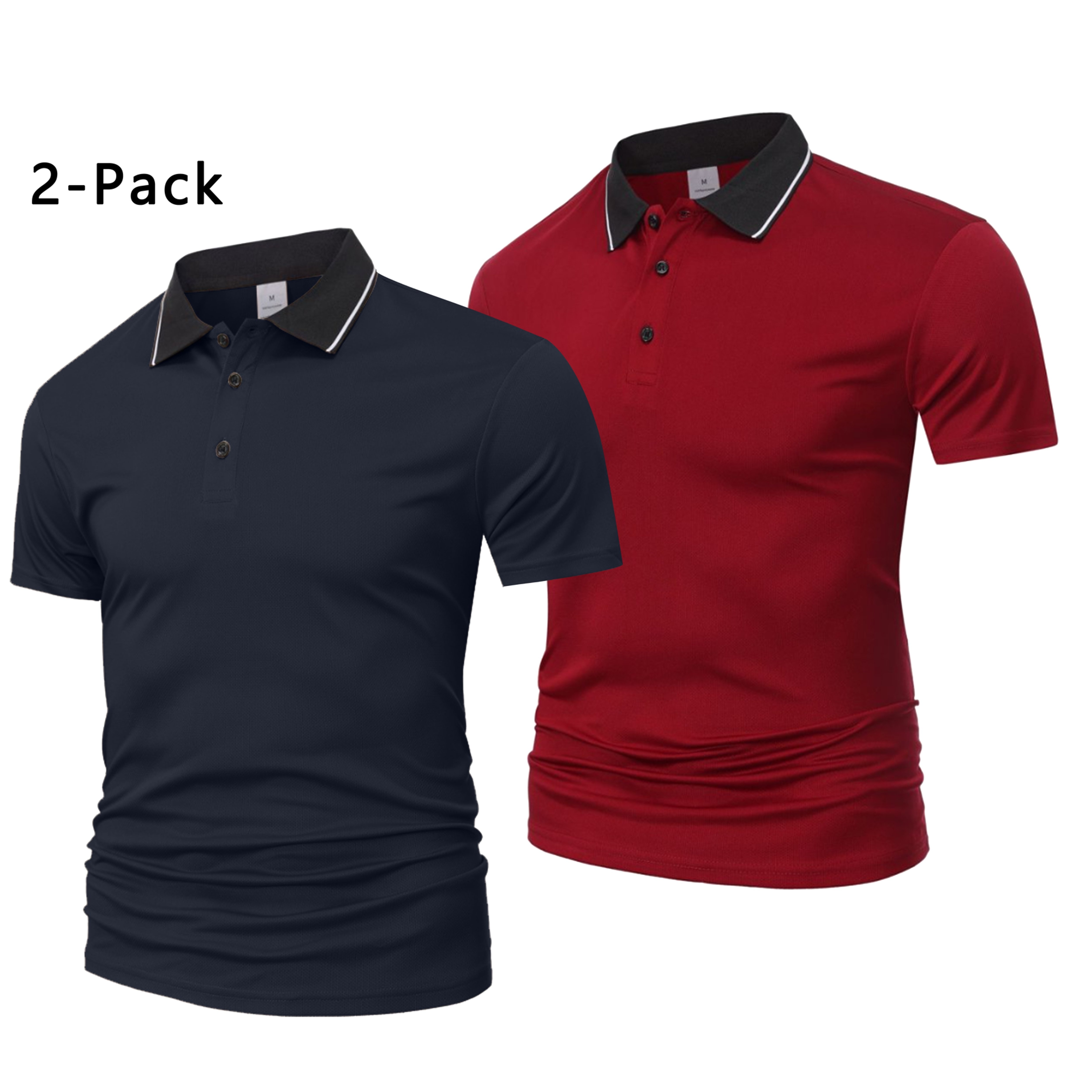 2pcs Men's Short Sleeved Shirts, Summer T-shirts, Pullovers, Solid Color, , Casual, Lapel T-shirts