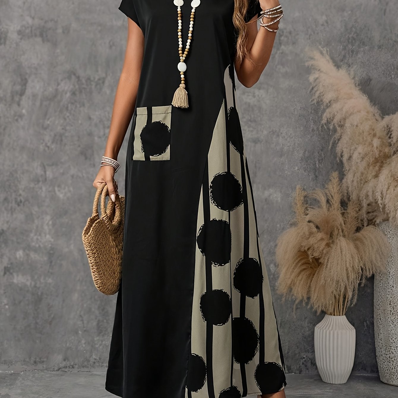 TEMU Women's Summer New Loose Fashion Round Neck Printed Dress