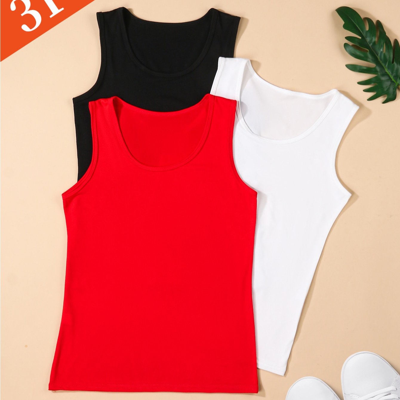 TEMU Women's Summer Solid Top 3pcs Set â Basic Crewneck Loose Fit Cami Layering Undershirt Versatile Sleeveless Tops