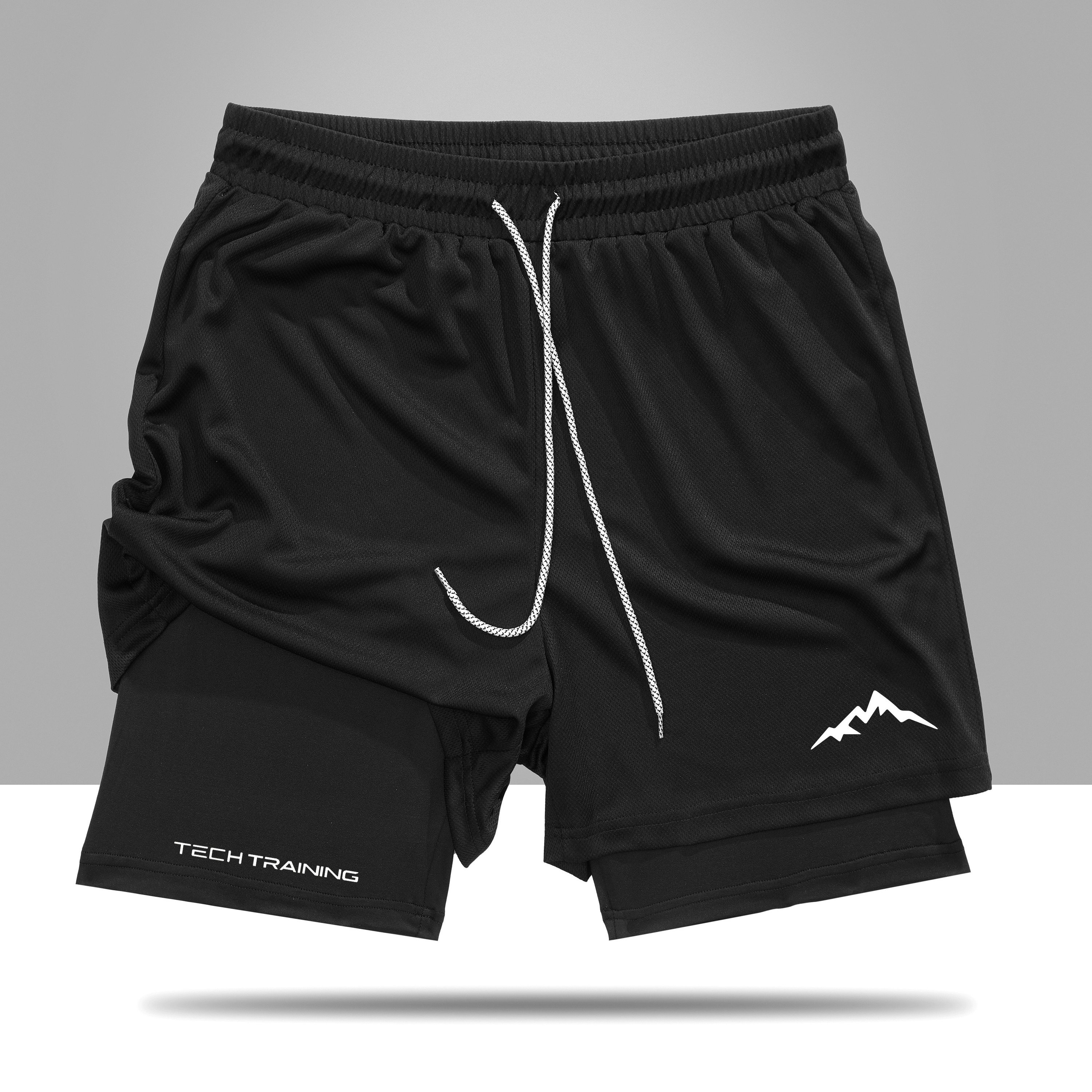 TEMU Men's Knitted Stretch Sports Shorts | Skinny Fit, Solid Color With Silicone Print Details