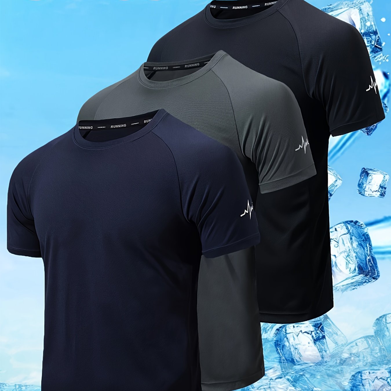 TEMU 3pcs Men's Short-sleeve Compression Sports T-shirt Set, Outdoor Essential, Fabric, Heat, Quick-dry Moisture-wicking Base Layer Sports Underwear,