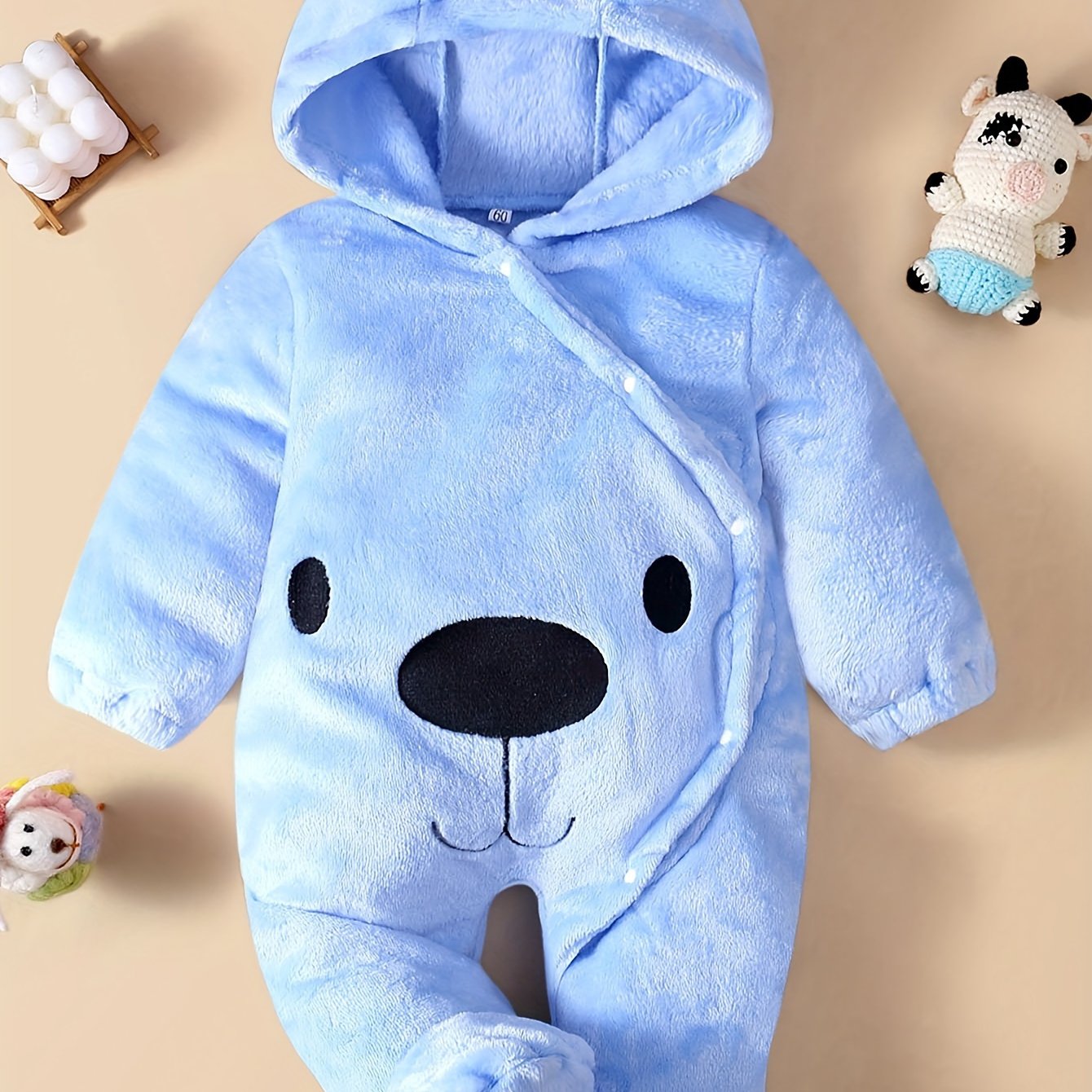 Baby Cute Bear Shapewear Jumpsuit, Plush Warm Hooded Zip Up Footed Onesie,  Adorable For Daily Outdoor Photo Gathering Party Winter!