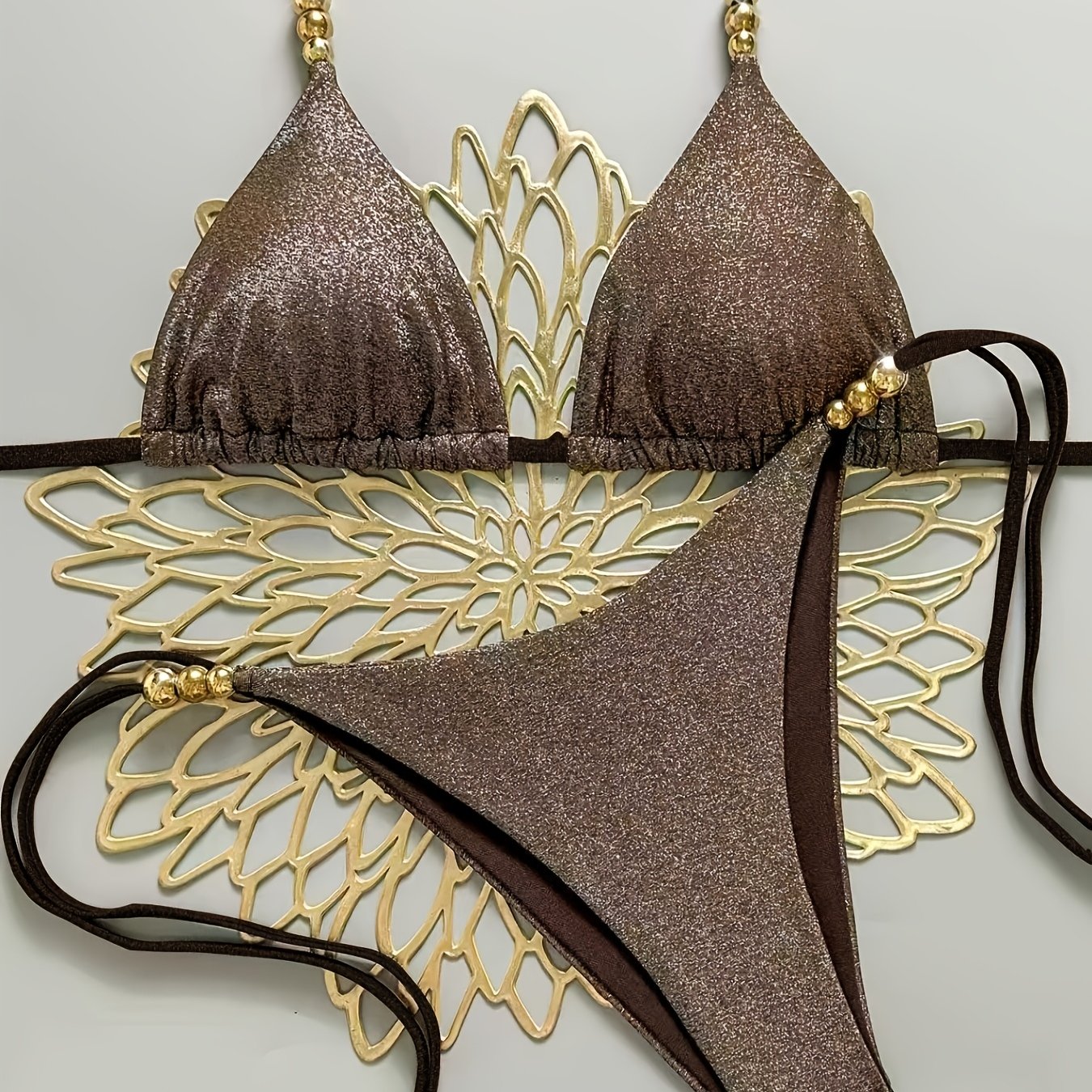 Women'-piece Solid Color Swimsuit | Hanging Neck With Back And Side Straps, Medium Stretch Fabric, Bikini Set With Side Laced Bottom