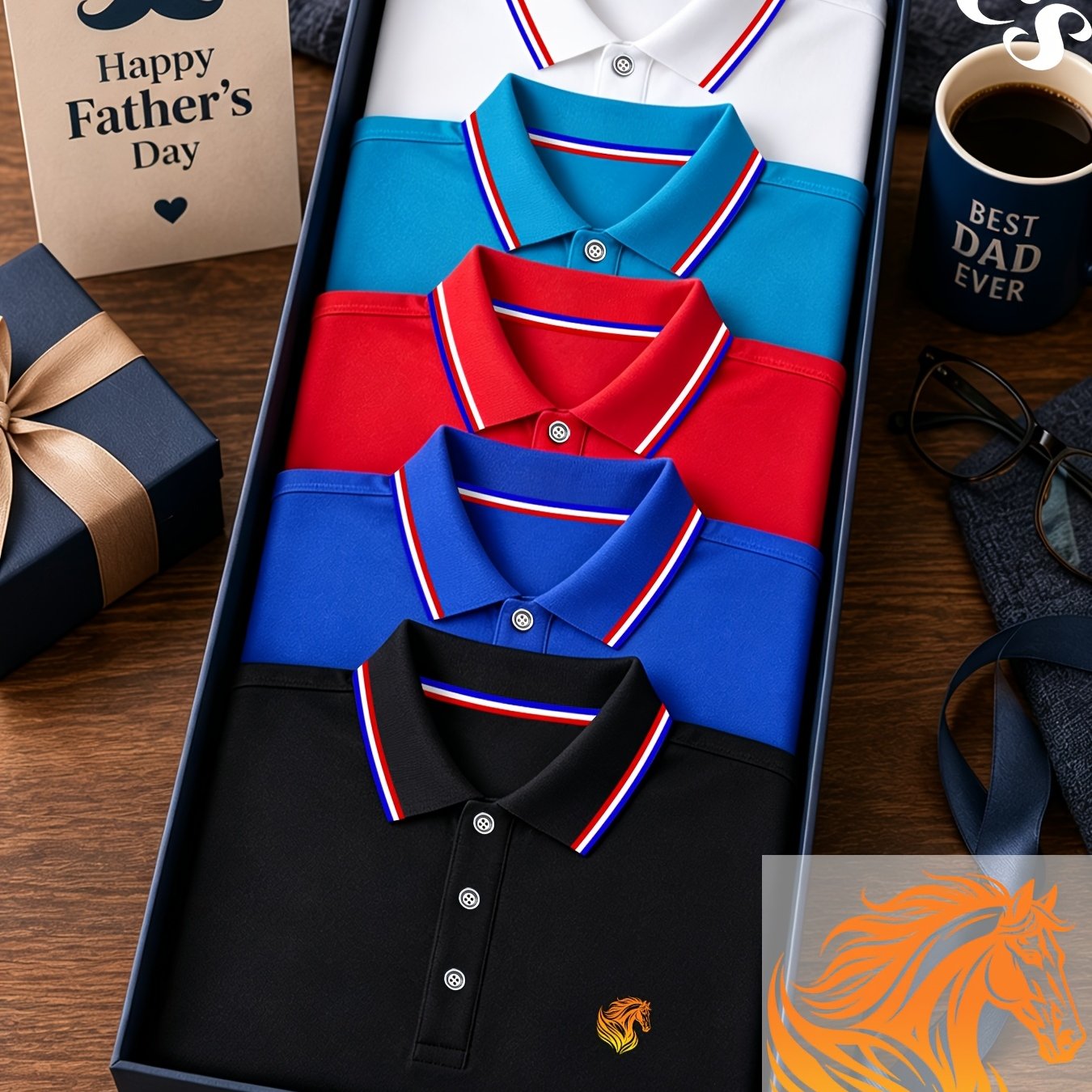TEMU Lot de 5 polos pour homme avec imprimé cheval, et respirant, non étouffant, pour d'été, design color-block, adapté aux quotidiens, à l'extérieur