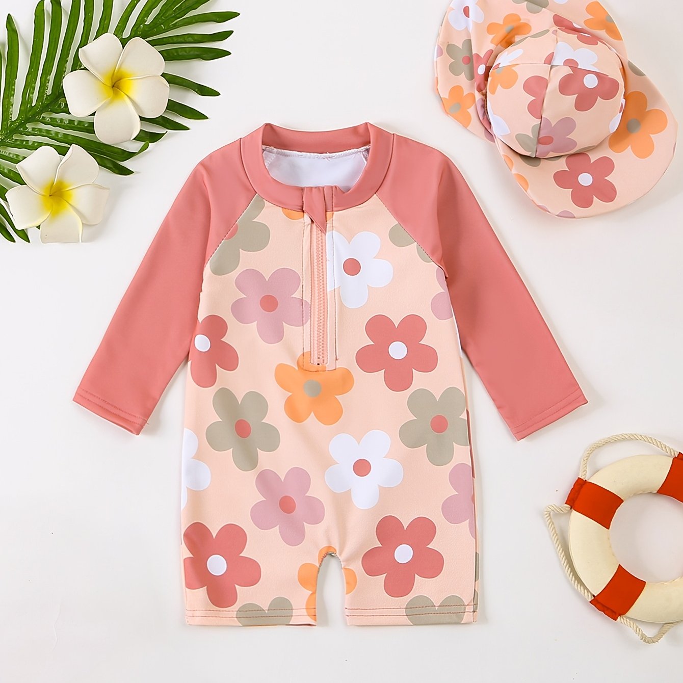 Image of Children's Cute Print Long Sleeve One-piece Swimsuit