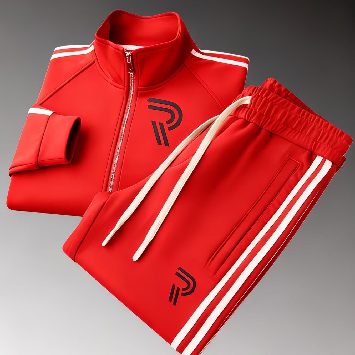 Men's Track Suit Casual Sporty Red Zip Jacket Drawstring Pants With Logo Striped Detail Men's Fashion Adults Men Sportswear Casual Wear