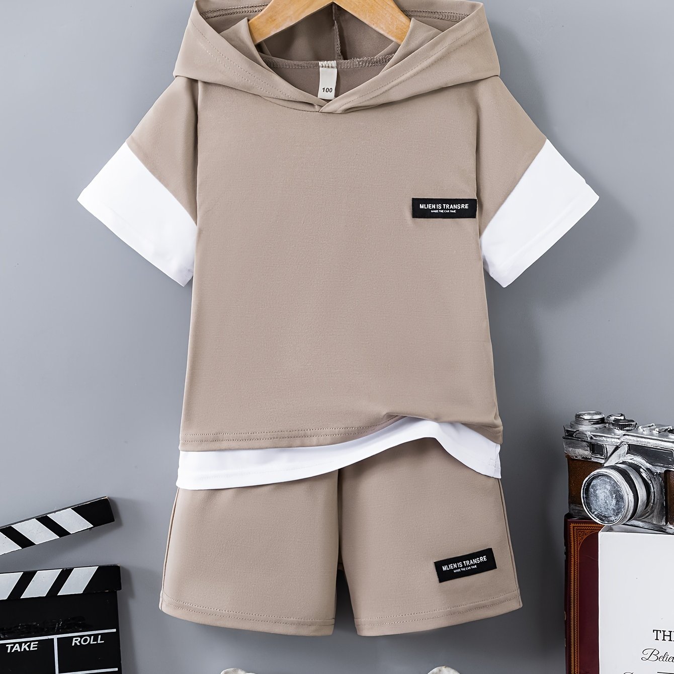 Boys' Short-sleeve Shorts Set With Drop-shoulder Sleeves And Design, Perfect For Outdoor