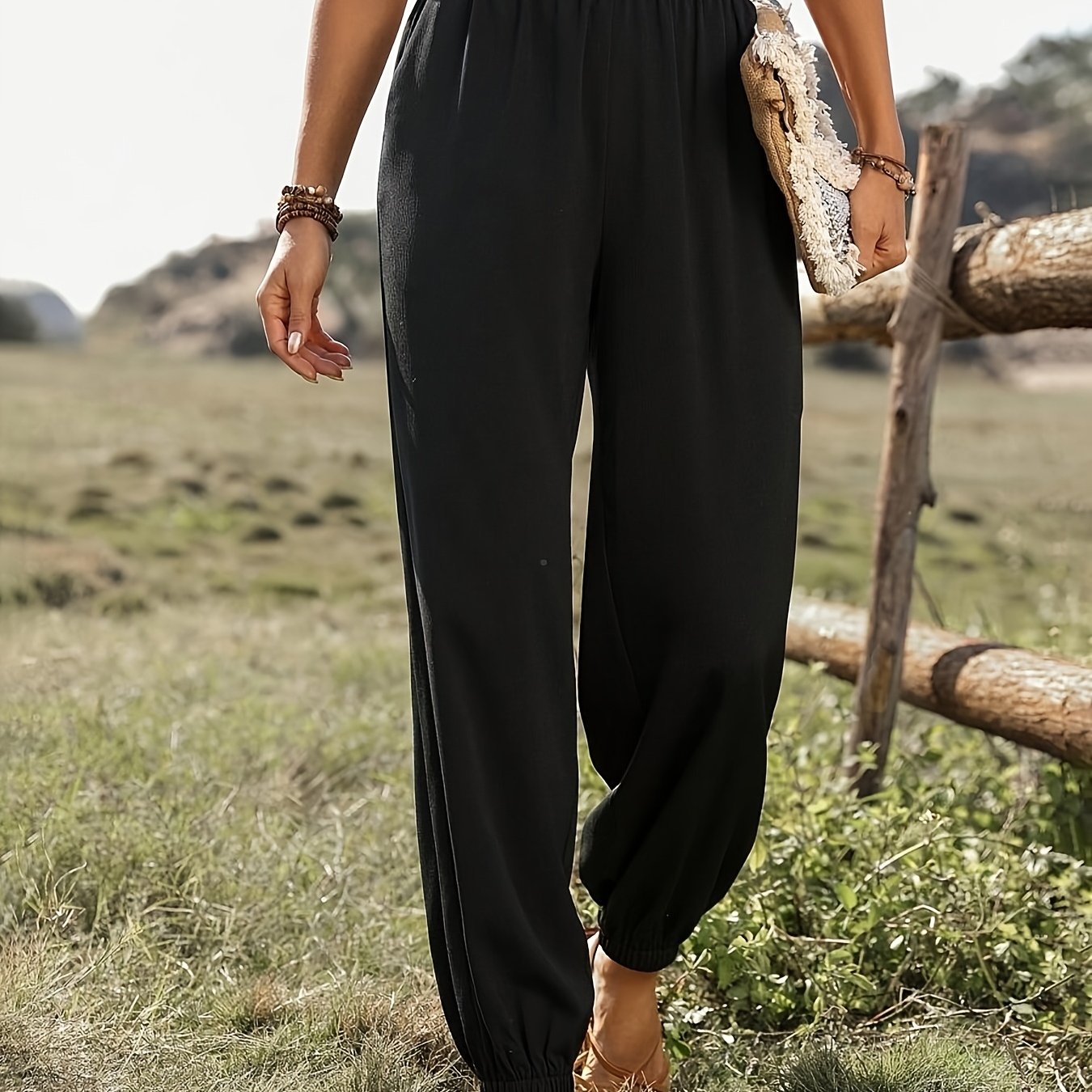 Yuhongfei Orientation Yy0228088 Women's Casual Pants Elastic Waist Solid Color Vacation Versatile Tapered Pants