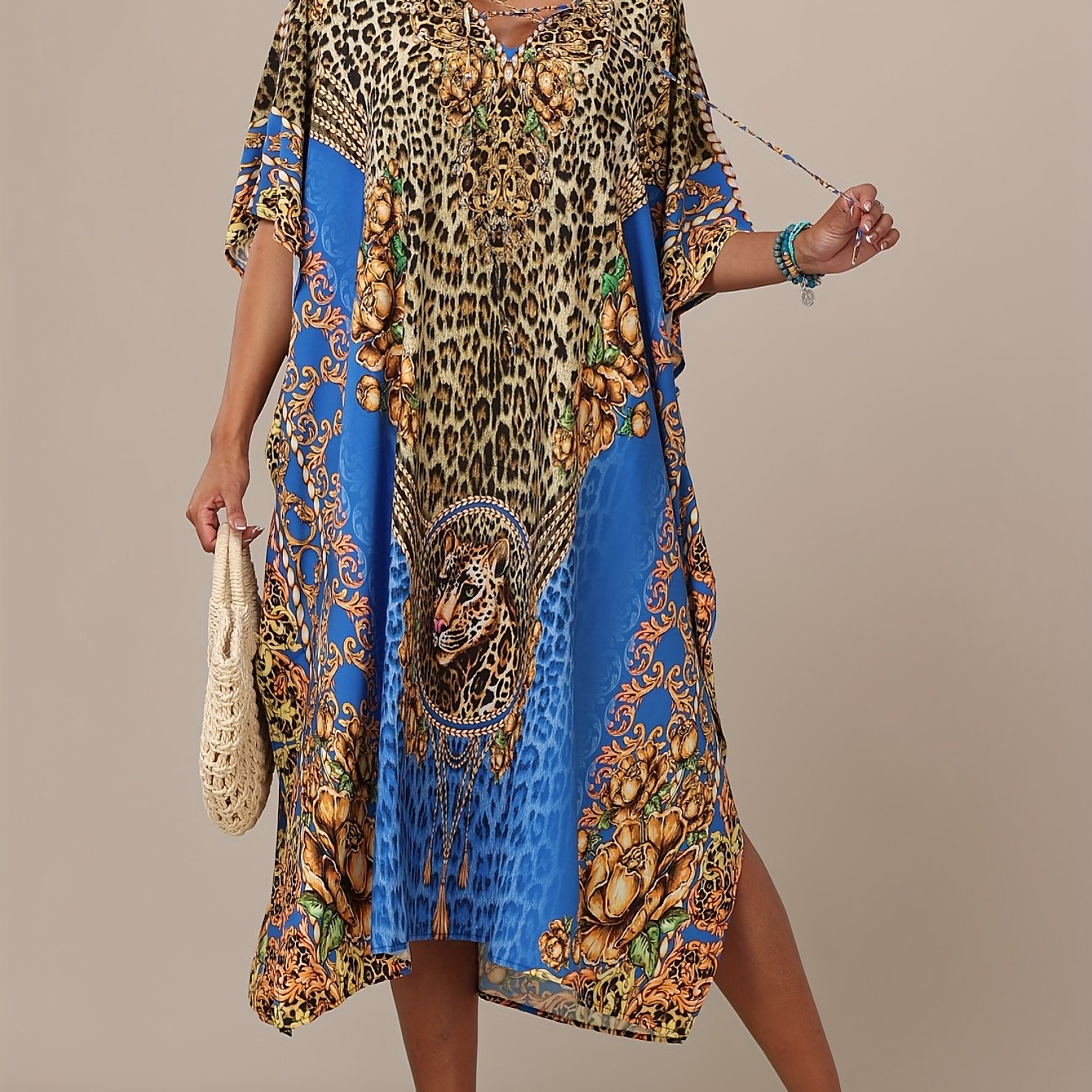Women's Kaftan Dresses, Colorful Print Kaftan, Bathing Suit Cover Ups Beach Dresses