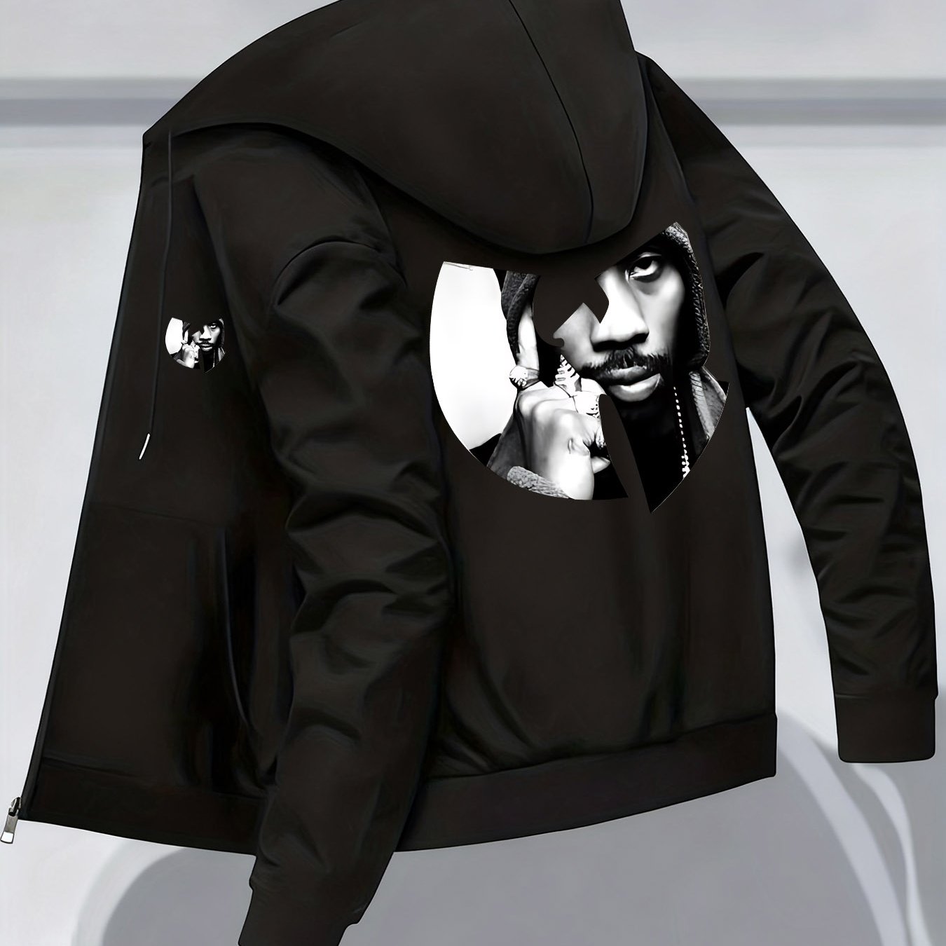 TEMU Men's Trendy Autumn/winter Hooded Jacket With Hand Gesture Print, Business Baseball Jacket With Collar, Versatile Top, Hooded Outerwear Jacket