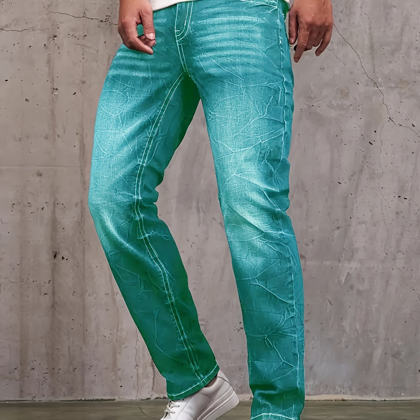 Men's Regular Slim-fit Stretch Jeans, A Fashionable Basic Denim Trousers Suitable For