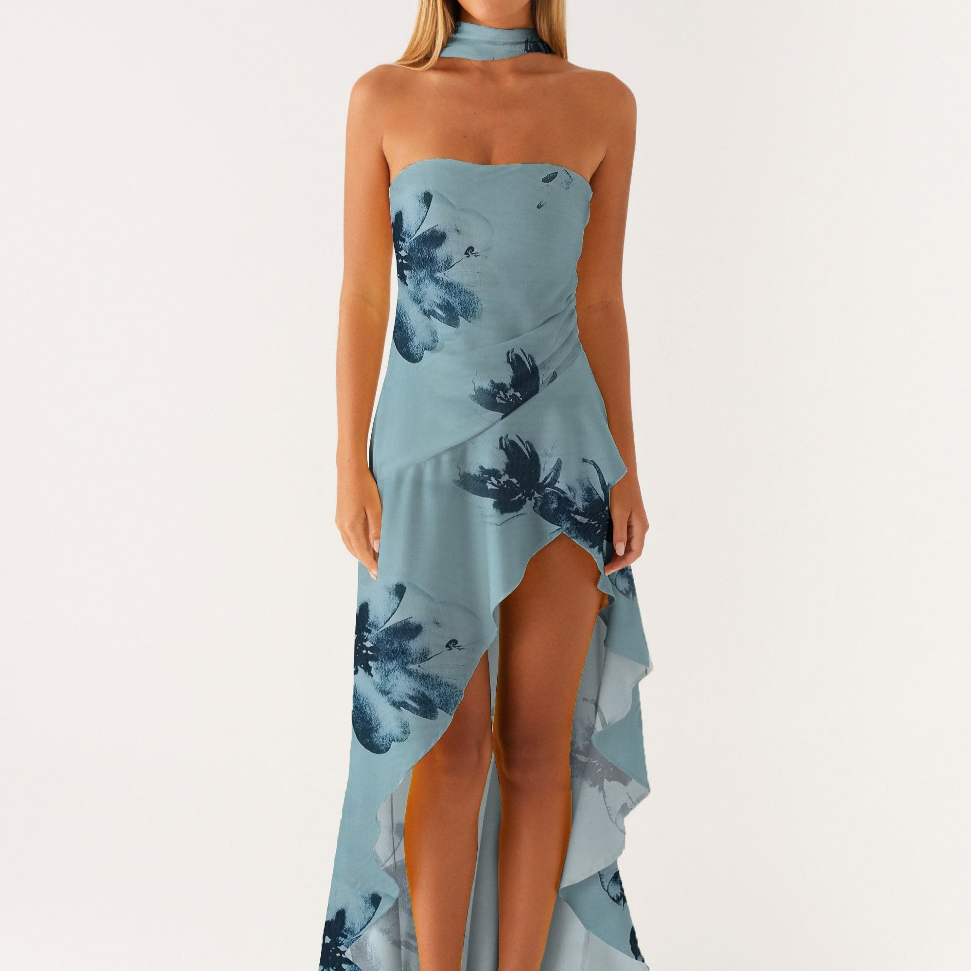 strapless high low dresses casual Carol Strapless Silk and Wool High Low Gown