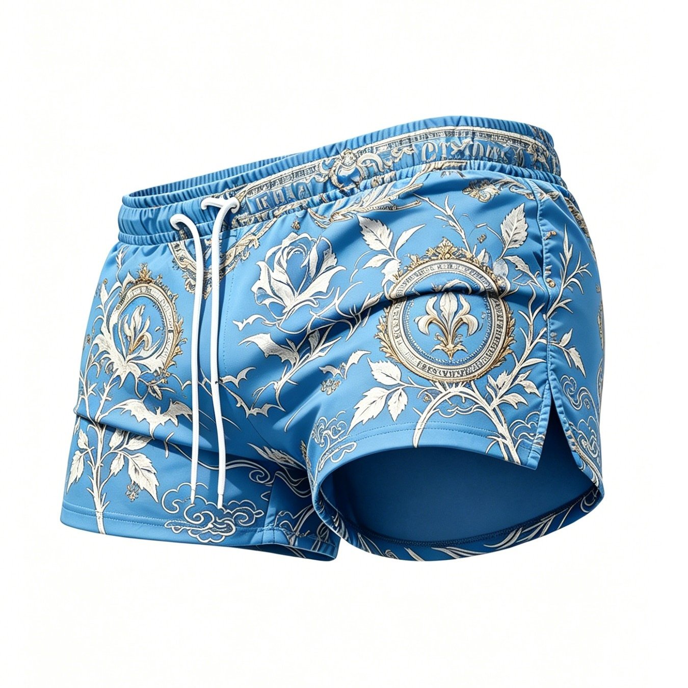 Image of Summer Standard Size Swim Trunks Light Base White Golden Vintage Bat Print Quick Dry Lightweight Breathable High Waist Elastic Drawstring Regular Fit Beach Shorts Swimming Sports