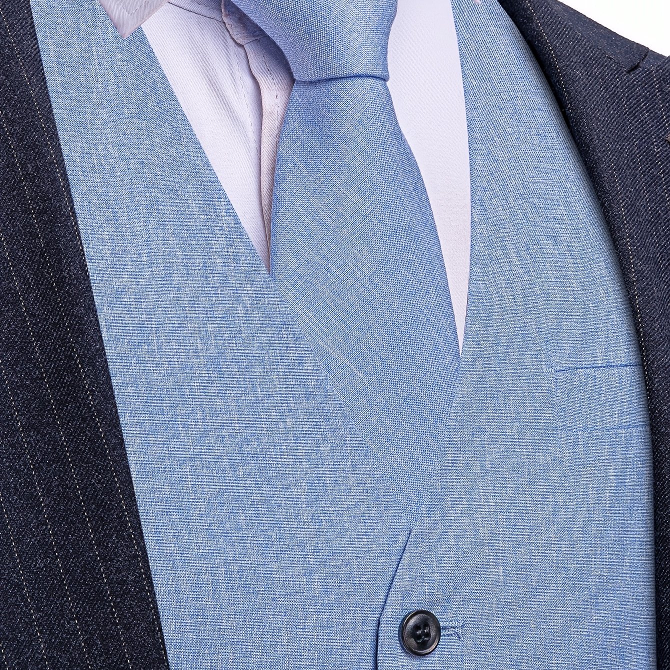 Image of Men's Blue Textured Suit Vest Set Formal Waistcoat With Tie Bow Tie Pocket Square For Wedding Business