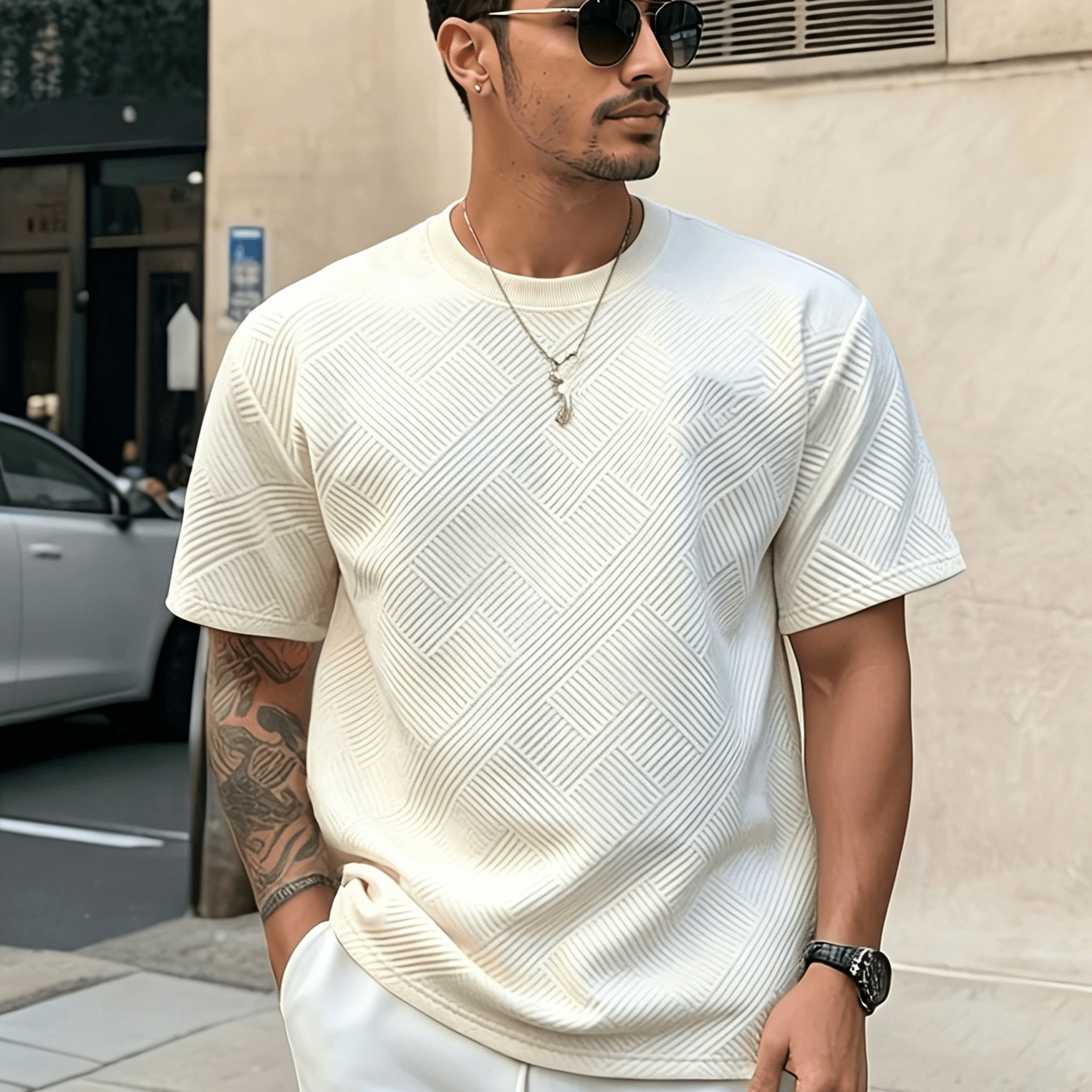 Image of Men' Color Summer Casual Top, Crew Neck T-shirt, Suitable For Husband Gift And Father's Day Present