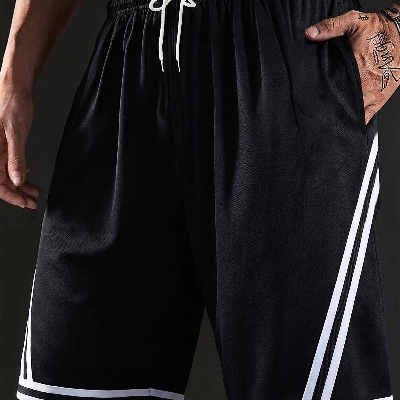 TEMU Pantalones cortos deportivos casuales para hombre, estilo baloncesto, holgados, con cinturón y bloques de color