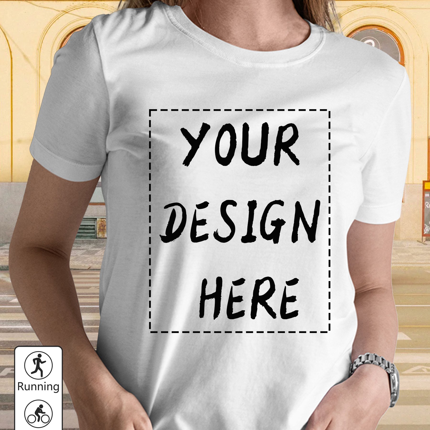 TEMU Customizable Image And Text Print Women's Casual Short-sleeved T-shirt - Black And White Top T-shirt, Medium Stretch, Machine Washable, Regular