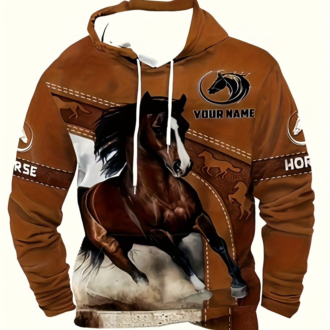 TEMU New 3d Men's Long-sleeve Casual Hoodie With Animal Horse Print, Fashionable Printed Hooded Sweatshirt, Stylish Graphic Hoodie For Sports,