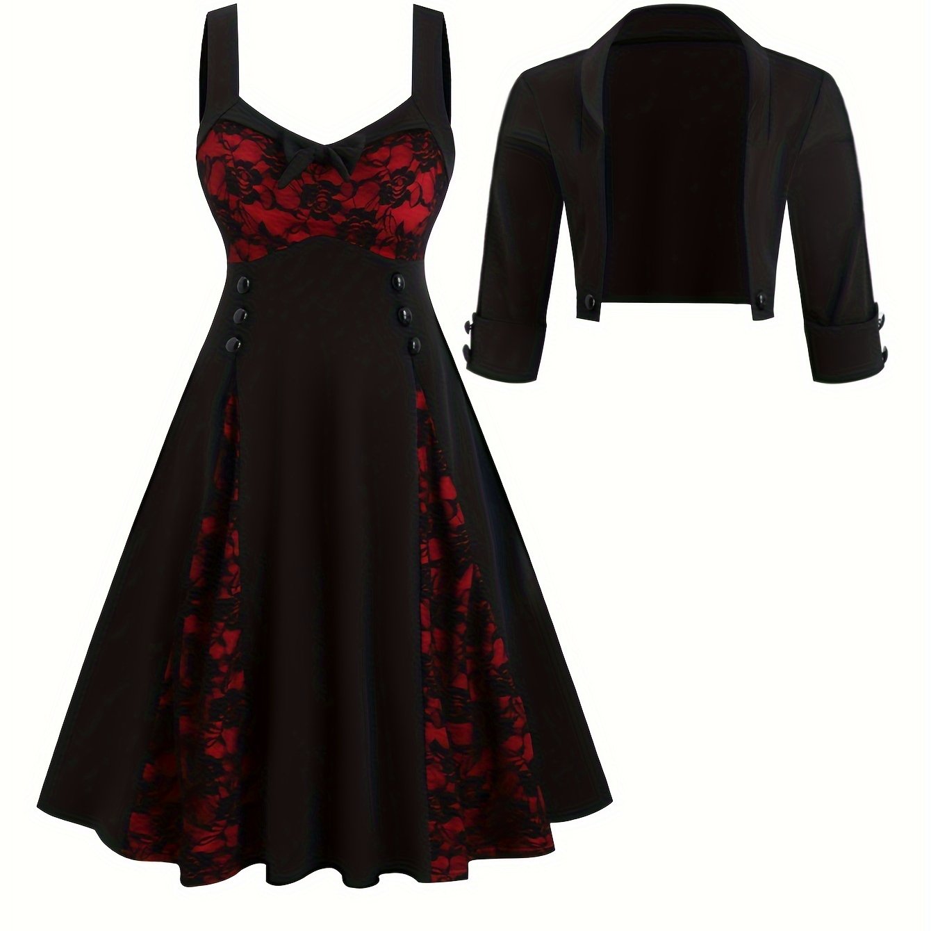 Image of Plus Size, Oudong European And Rose Lace Print Plus Size 2pcs Dress For Women