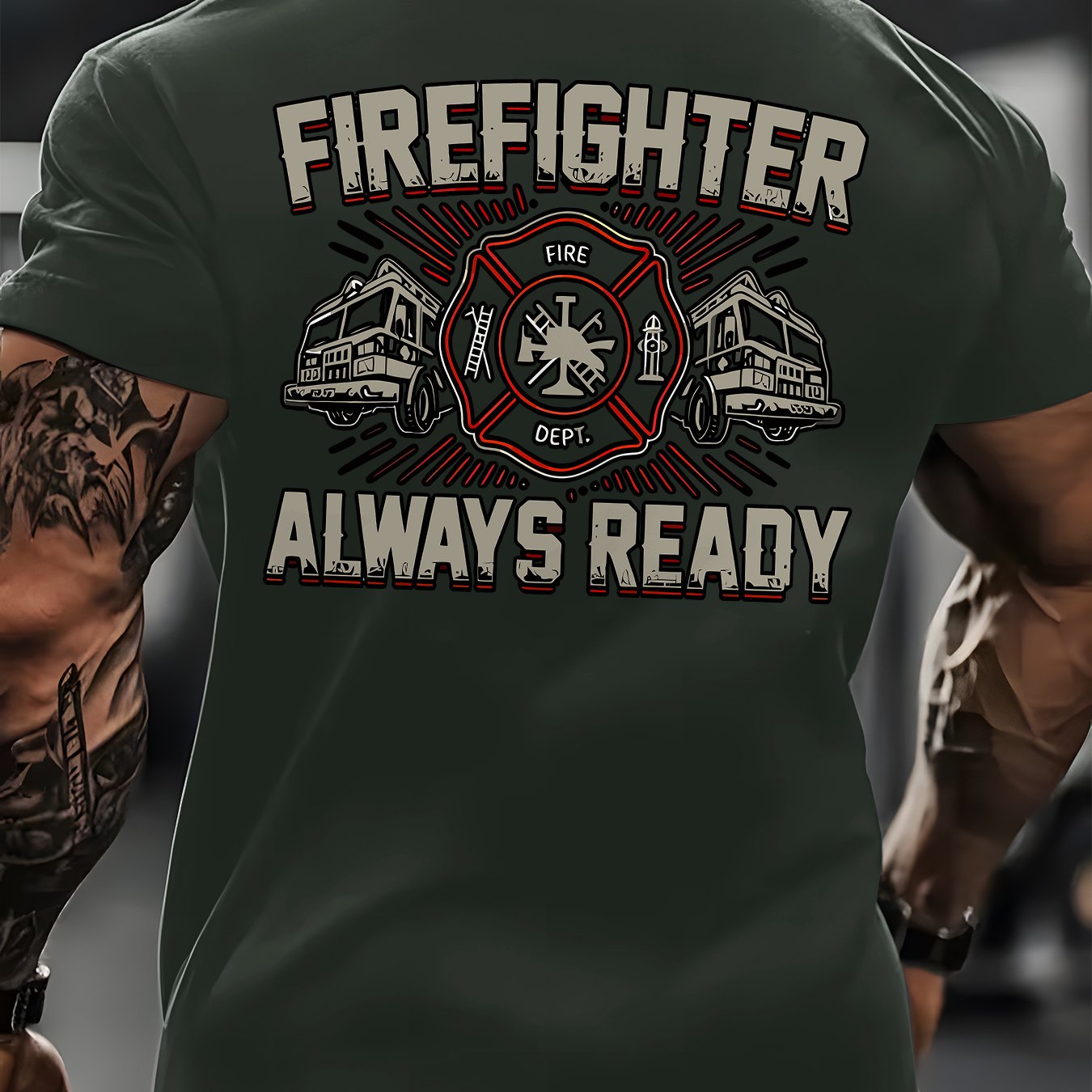 TEMU Men's Firefighter-themed T-shirt - Print Short Sleeve Crew Neck Top | Non- Casual Shirt Suitable For Outdoor Wear, Home & Everyday Use | Machine