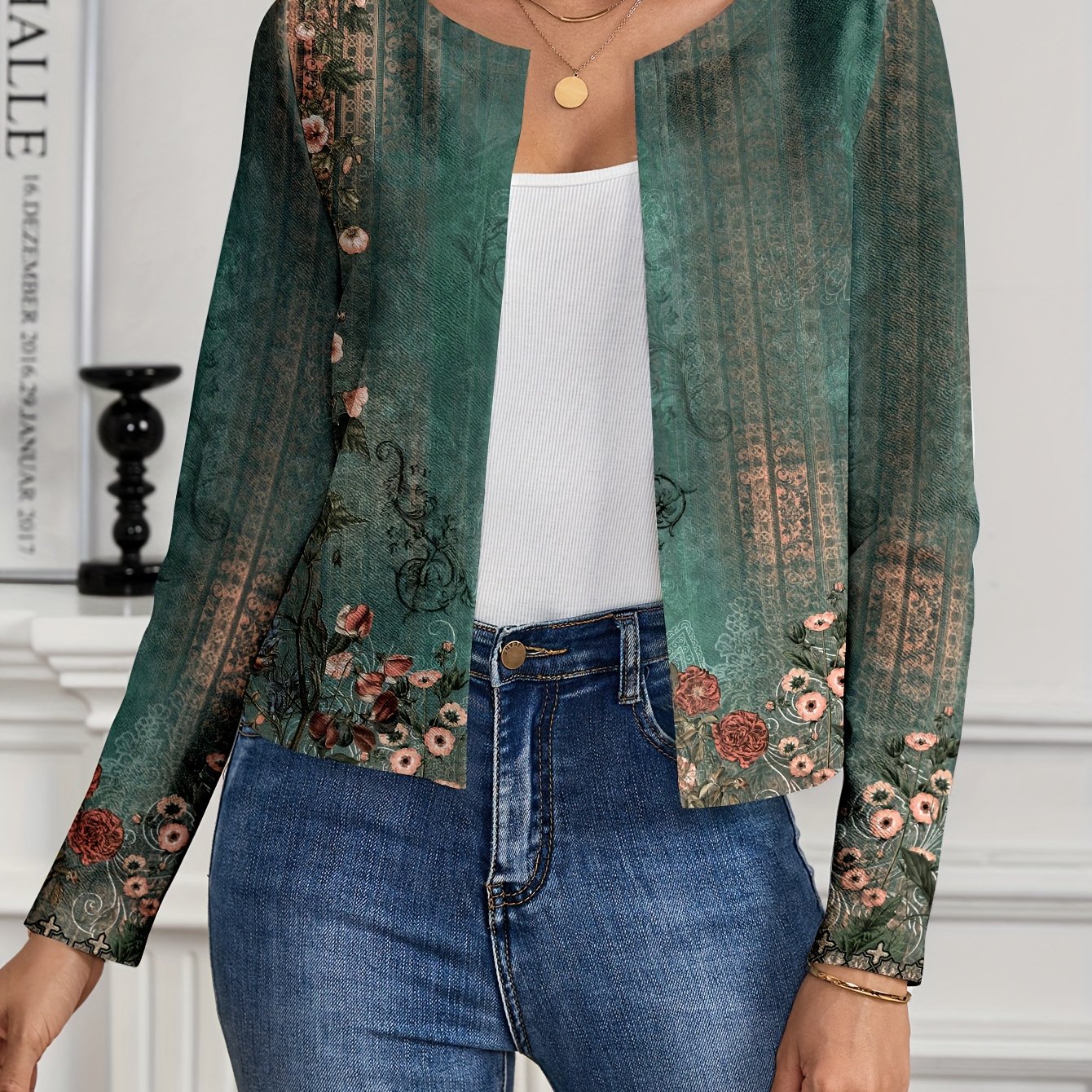TEMU Casual Retro Pattern Loose 's Jacket Cardigan