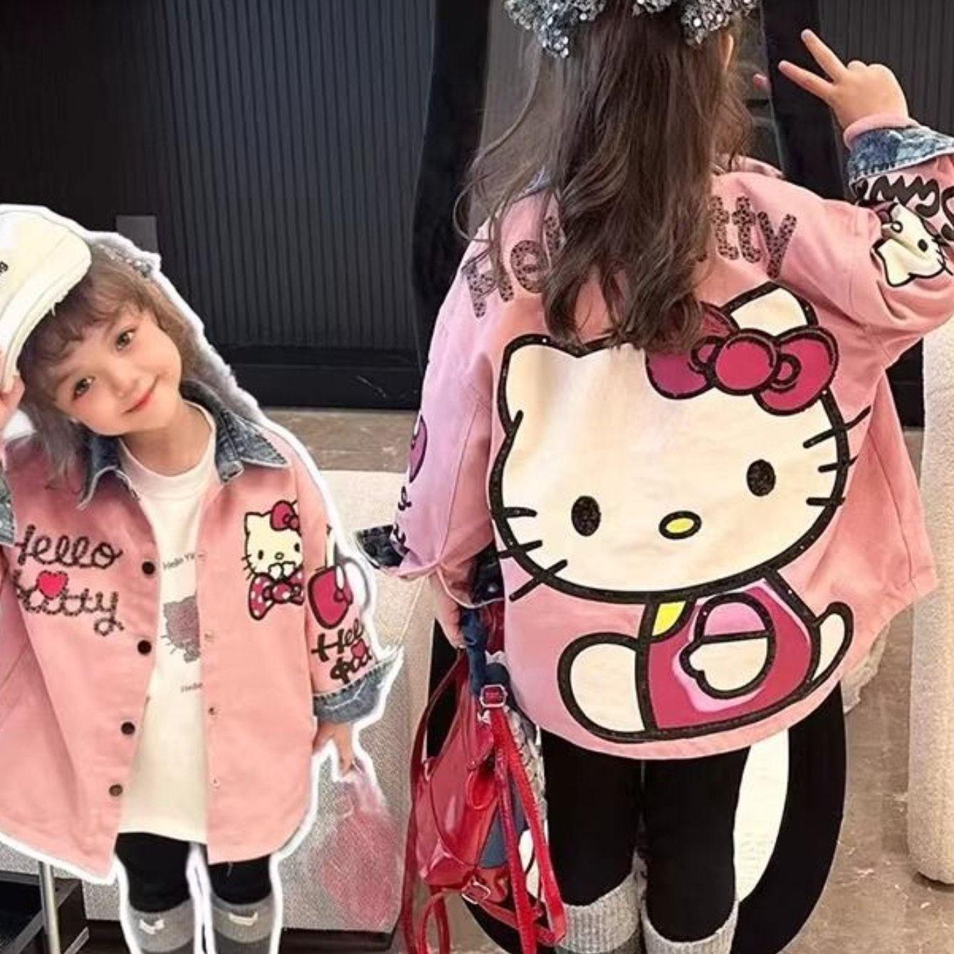 Image of 1pc Hello Kitty Denim Jacket With Heavy Embroidery Collar & - Pink Suitable For Daily Wear, Birthday Parties, Weddings, Photoshoots - Machine Washable Spring/fall Outerwear For First Birthday Gifts