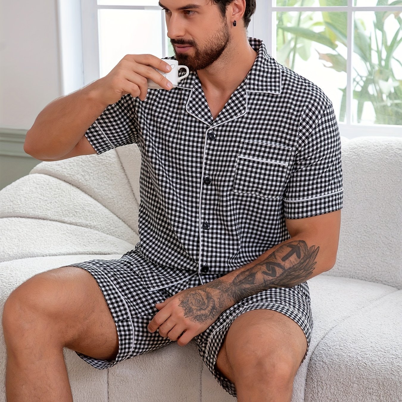 TEMU 2pcs Men's Print Short Sleeve Shorts Robe Set