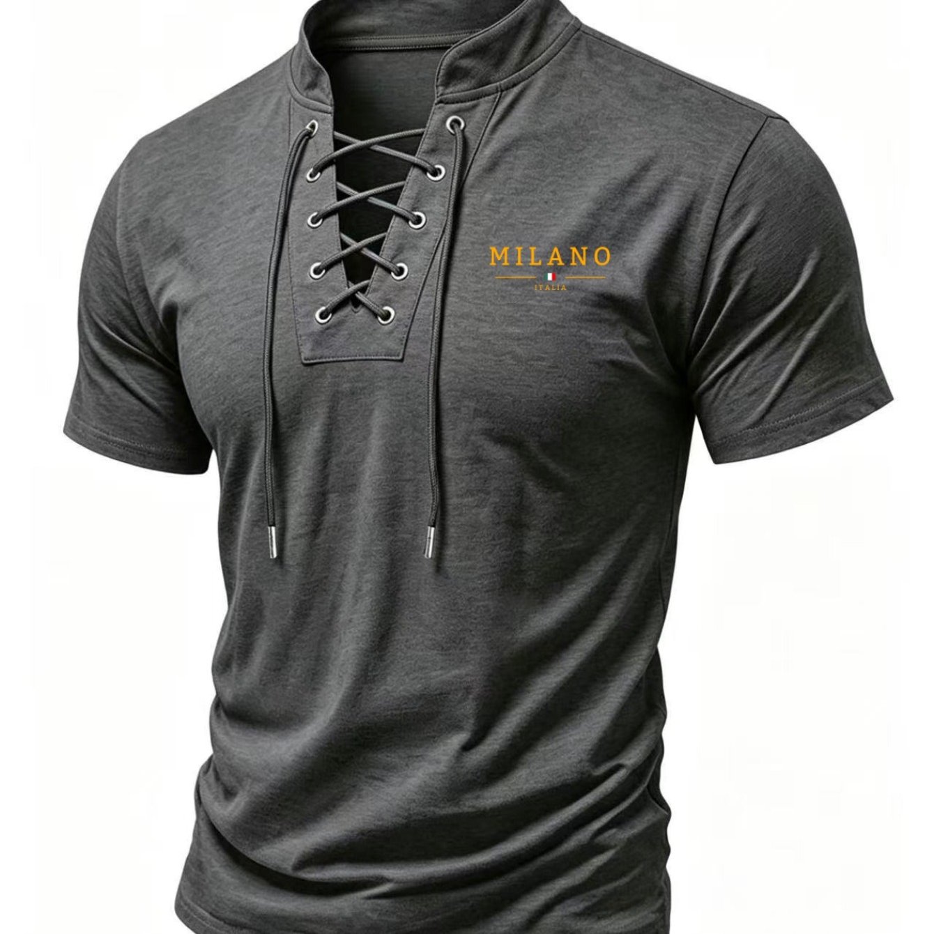 TEMU Niche Trendy Men's Henley Collar T-shirt, French Artistic Print Refuses To Be Uniform, Elastic And Breathable Fabric Goodbye Heat, Is Neat And