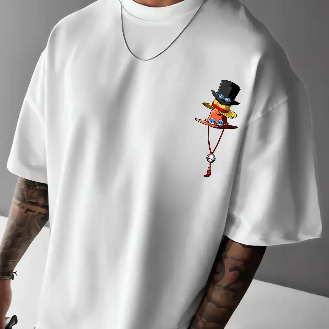 TEMU Cartoon Anime Sailor Hat Print Round Neck T-shirt Suitable For Home, Sports, Leisure, And Outdoor Activities. Breathable Unisex T-shirt For