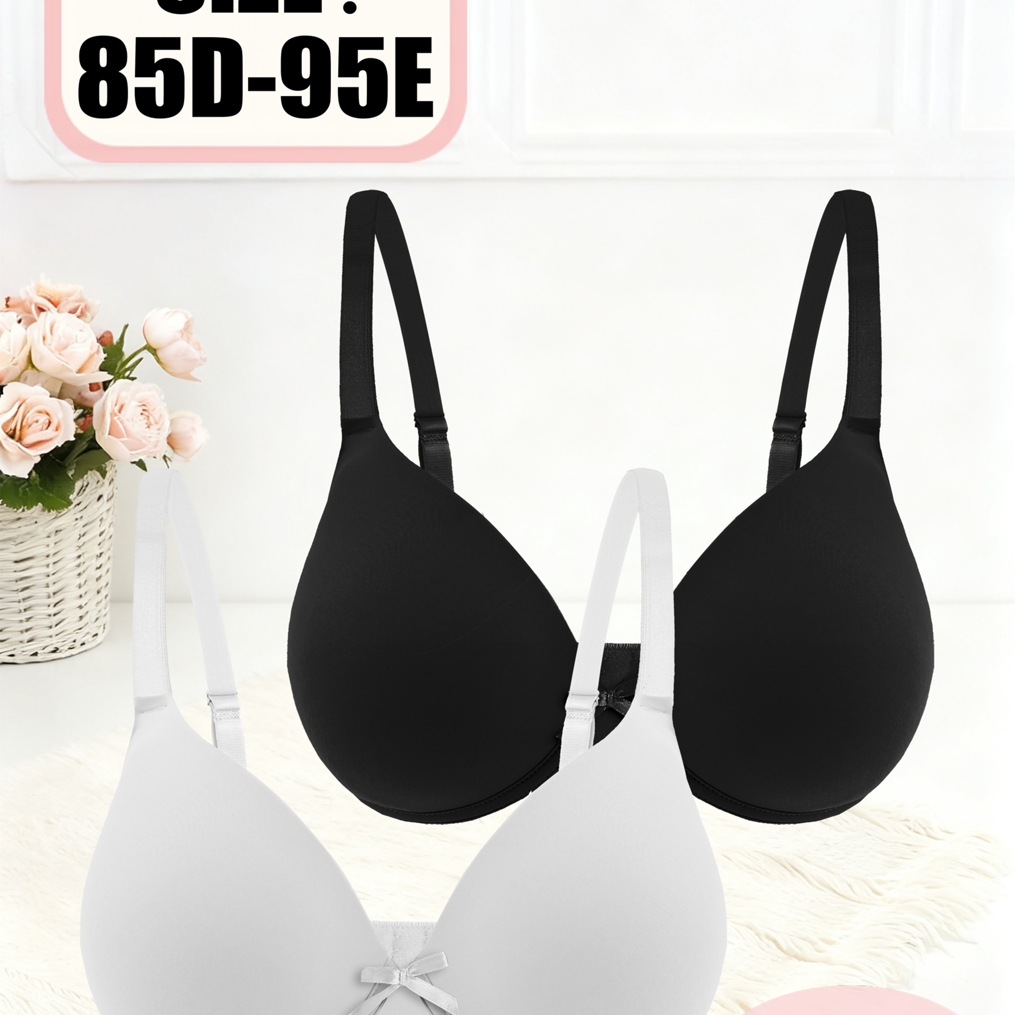 Plus Size 2pcs Set Push-up Solid Color Seamless Bra And Underwear