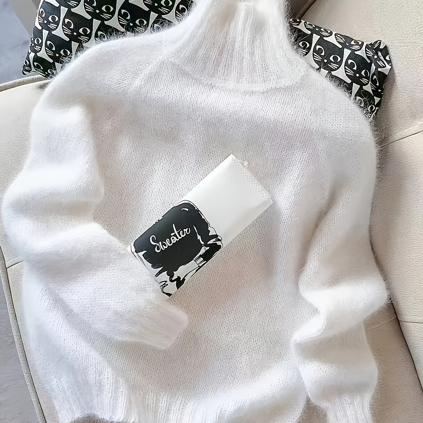 TEMU Women's Semi-high Neck Sweater, Autumn/winter Relaxed Style Loose Long Sleeve Regular Length Top, Soft And Fluffy And Skin-friendly Warm,