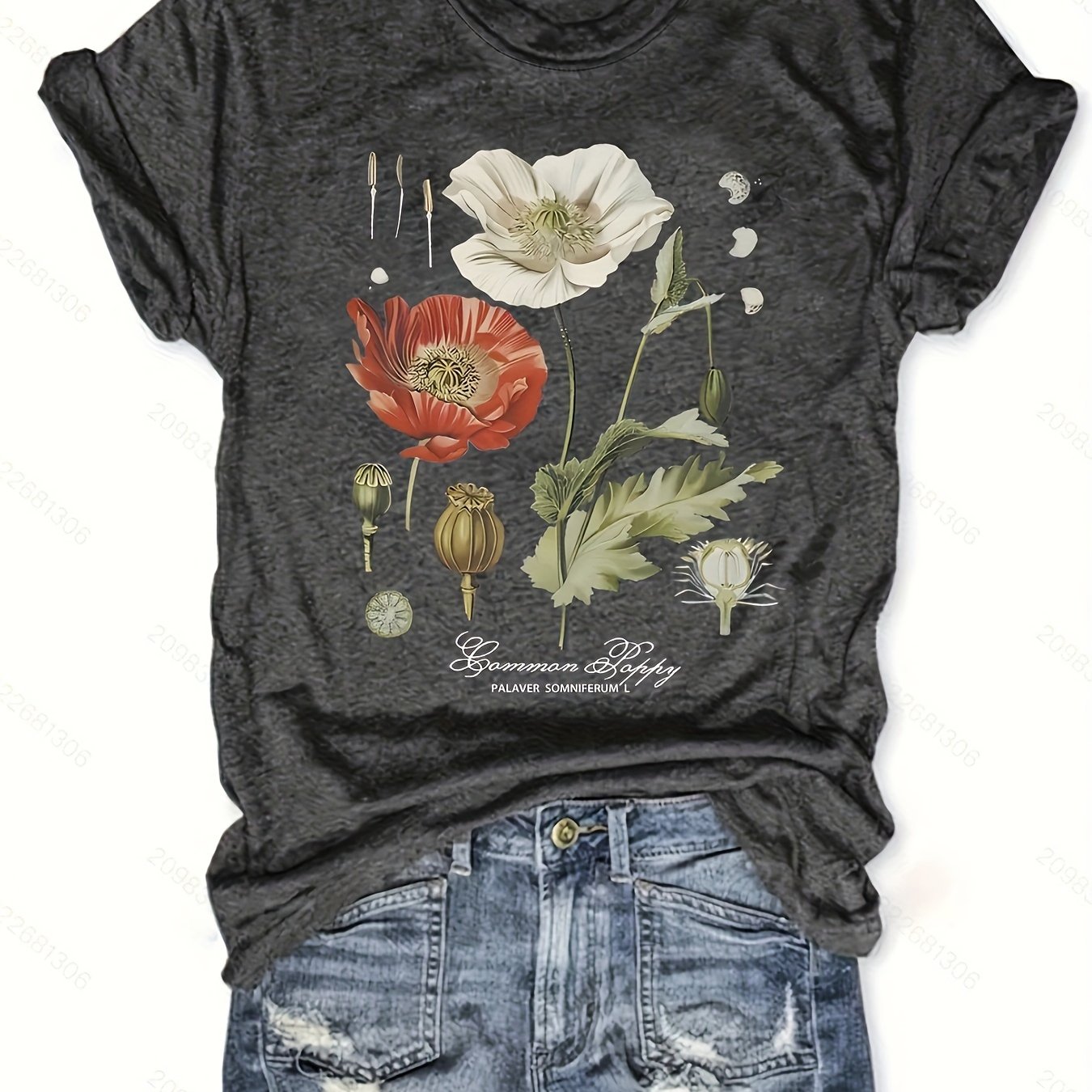 TEMU Fashionable Womens Graphic Print T-shirt - Casual Short Sleeve Crew Neck Top - Lightweight & Breathable For Wardrobe