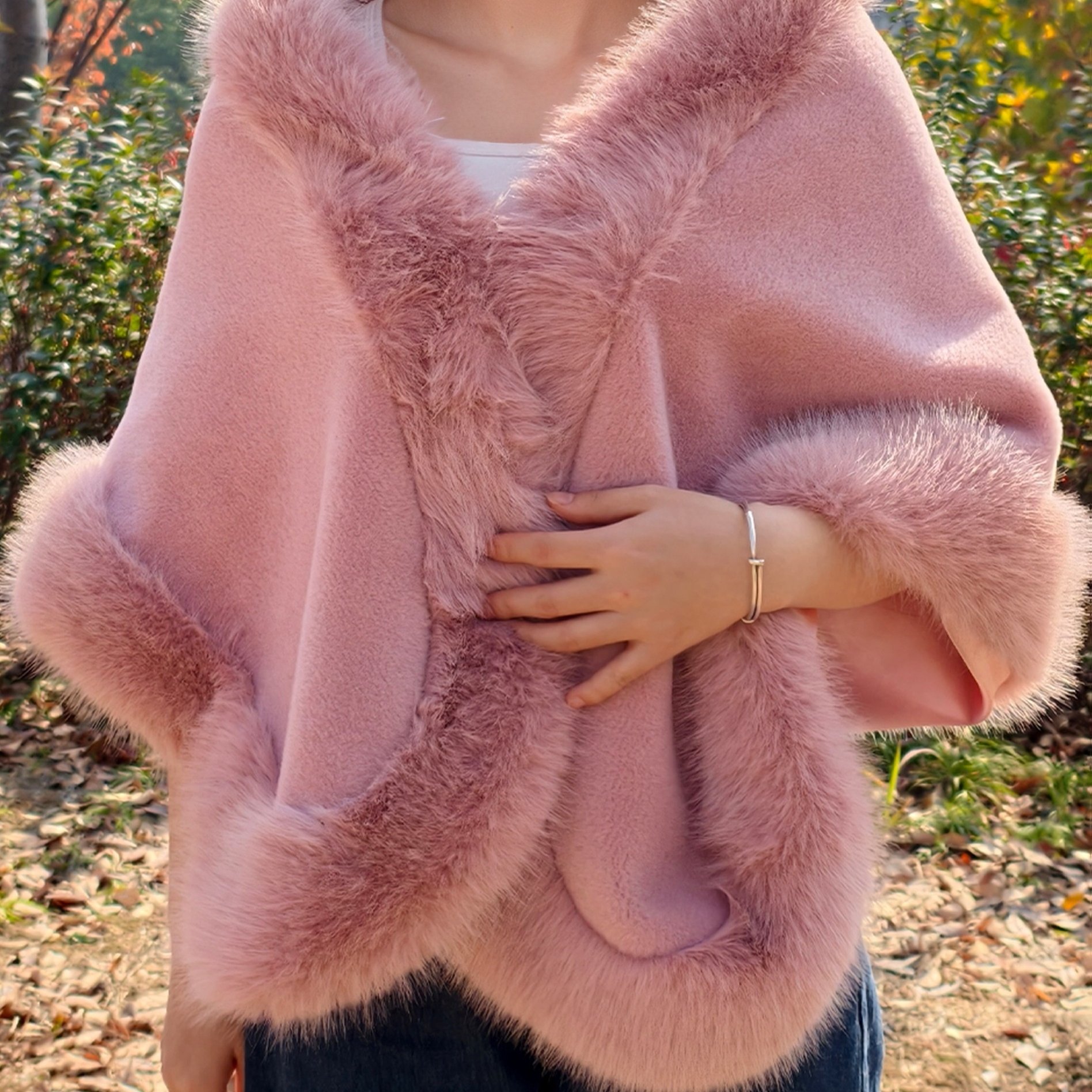TEMU Plus Size - Plus Size - A Handcrafted High-end Long Solid Color Mink Thickened Shawl Vest, Stylish And Versatile, Suitable For Evening Parties,
