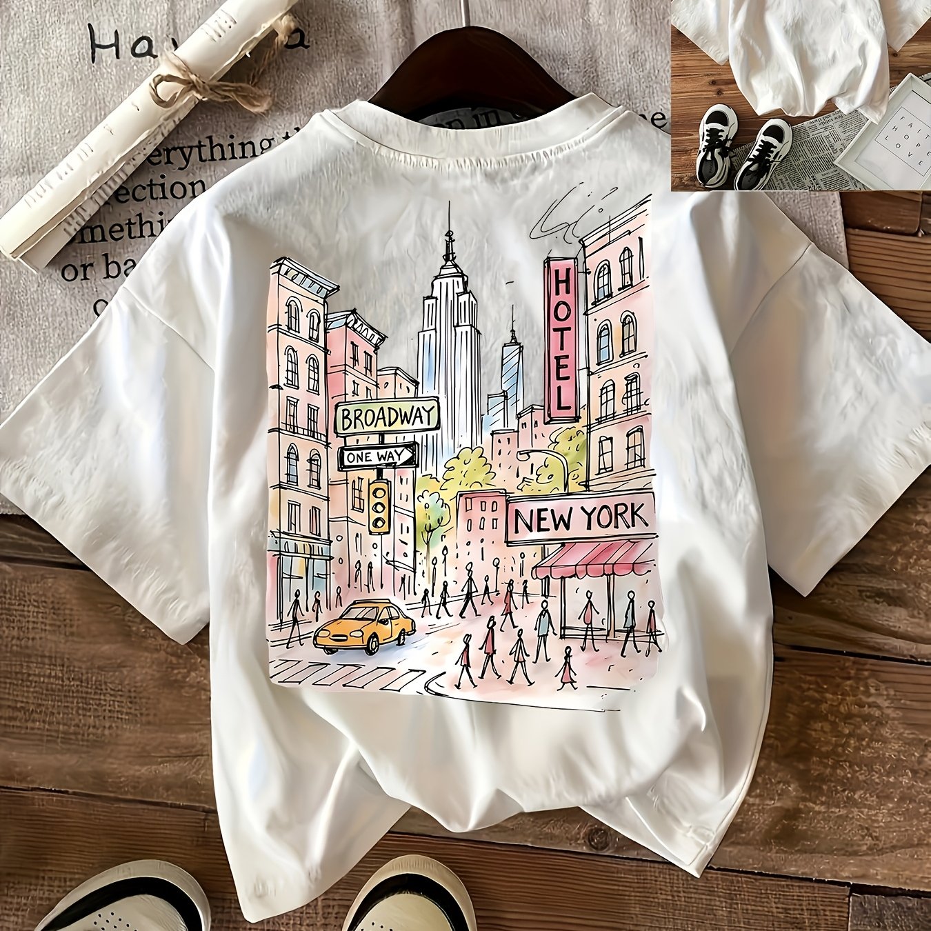 TEMU Print Short Sleeve T-shirt Round Neck Casual Women's Top Spring Summer Style Daily Wear Top