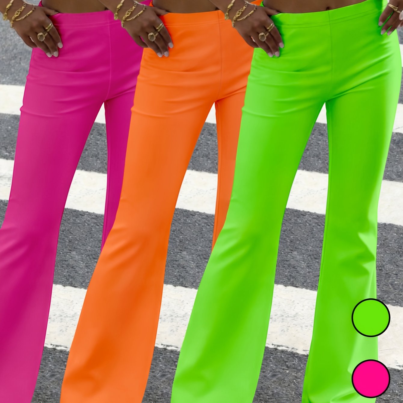 TEMU Women's Elegant Solid Color 3pcs Flare Pants Set, Made Of Soft Stretchy Fabric, Casual And Comfortable, Perfect For Spring, Summer, And