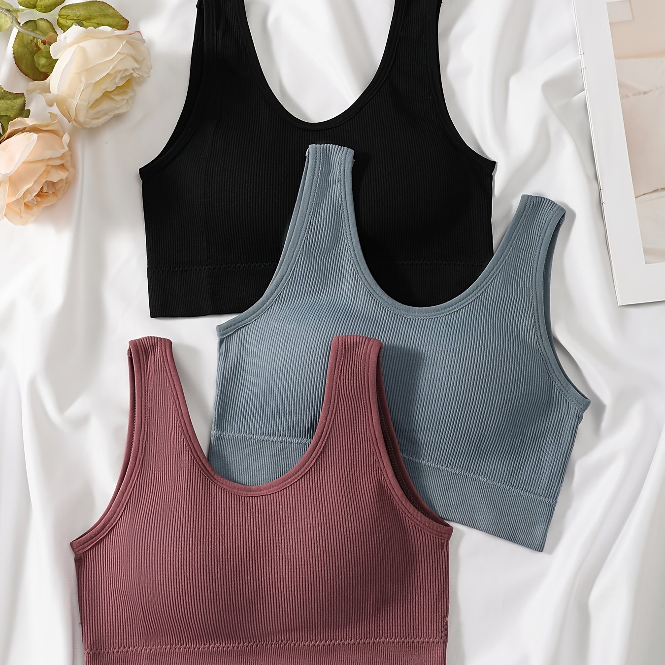 TEMU 3 stuks draadloze sport-, yoga- en fitness-camisole-tops met racerback voor dames