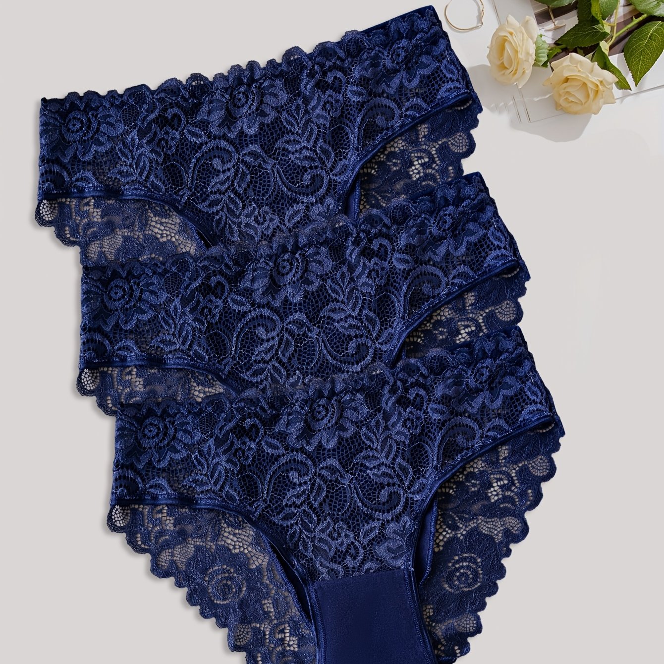 Image of 3-pcs Women' Lace Panty Set | Exquisite And Intricate Lace Pattern With Wavy Trim For An Elegant And Feminine Look