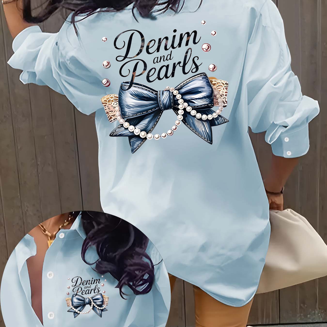 TEMU Women's Comfortable Simple Elegant Fashion Vintage Creative Pattern Print Collared Long Sleeve Shirt, 1pc Women's Wear, Beautiful Women's Shirt,