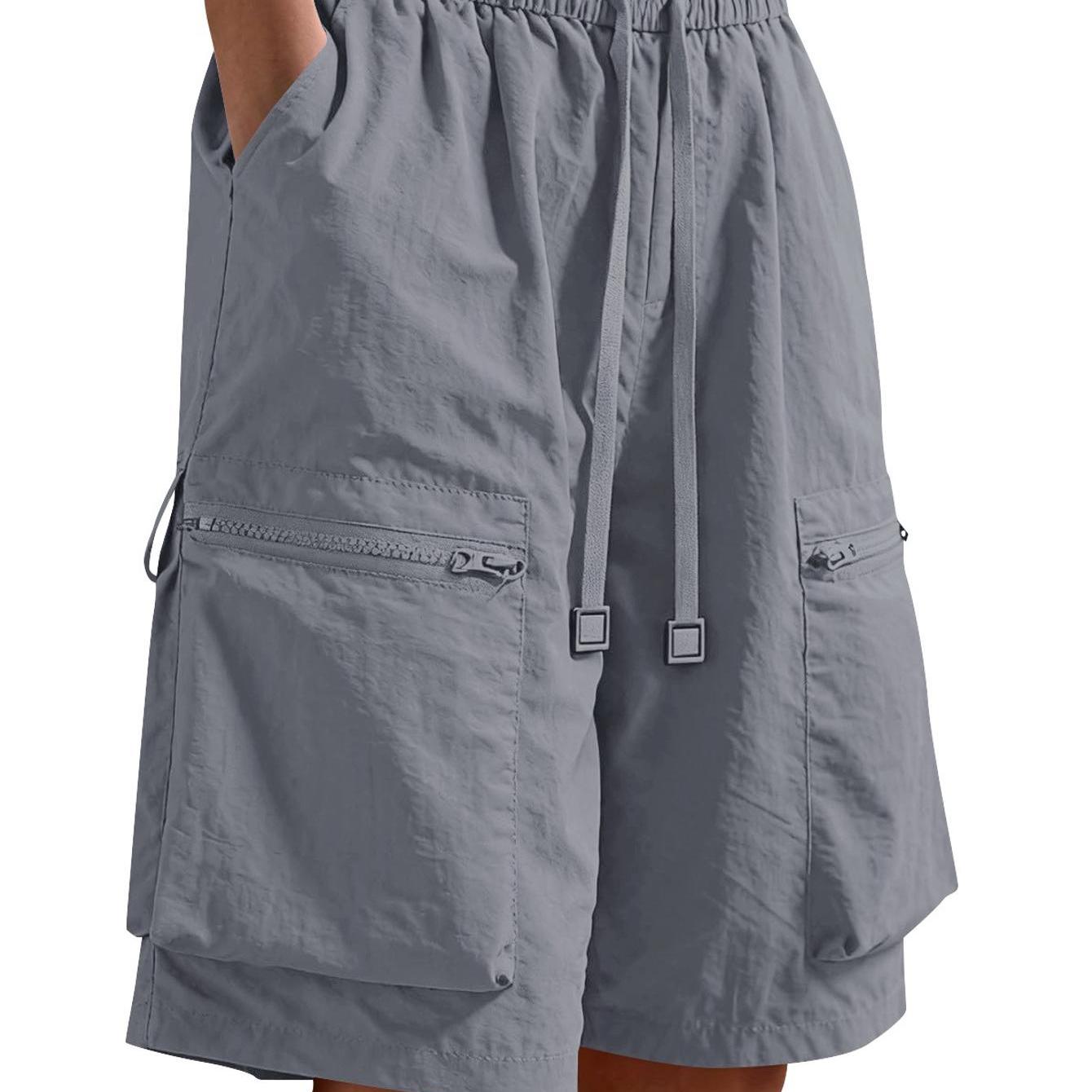 Women's Bermuda Shorts Quick-dry Cargo Utility With Multi-pockets, Adjustable Drawstring High Waist For Travel Trekking , Lightweight Breathable Performance Shorts