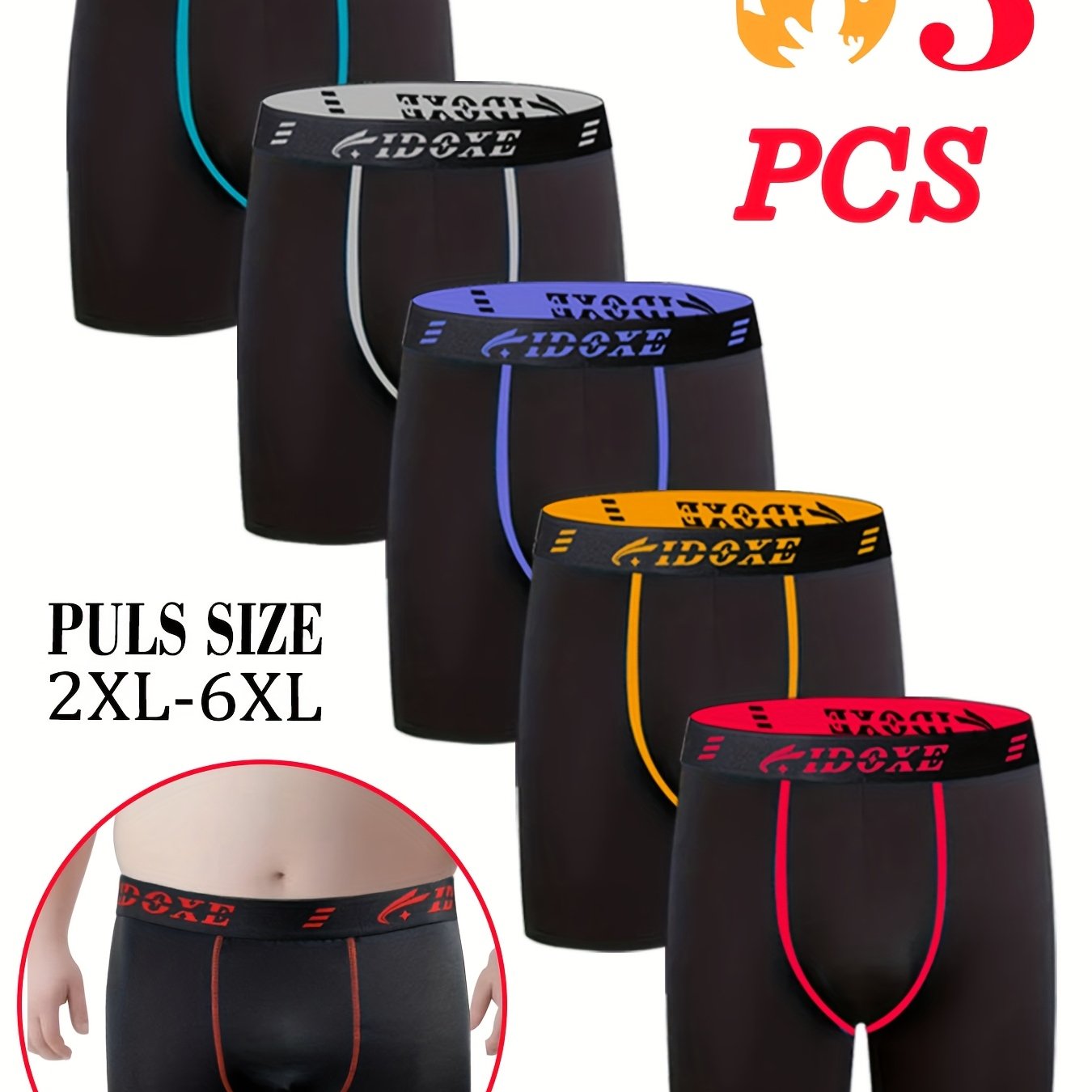 TEMU Lot de 5 Boxers pour Hommes Grandes Tailles - Sous-vêtements Couvrants avec Taille Moyenne Respirante et Élastique, Couleur Unie ( Couture) pour
