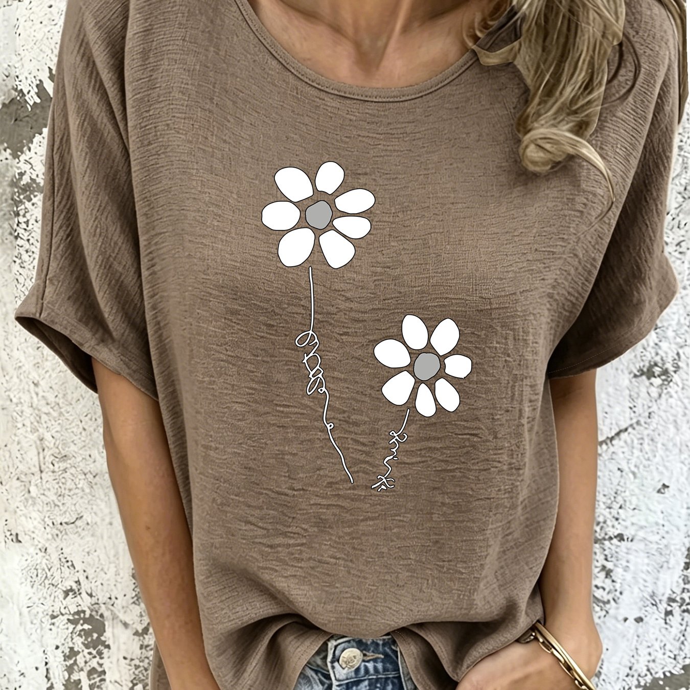 TEMU European And American Women' Bohemian Style Printed Casual Round Neck Short Sleeve Shirt, 1pc Women's Blouse, Elegant Party Wear For Women,