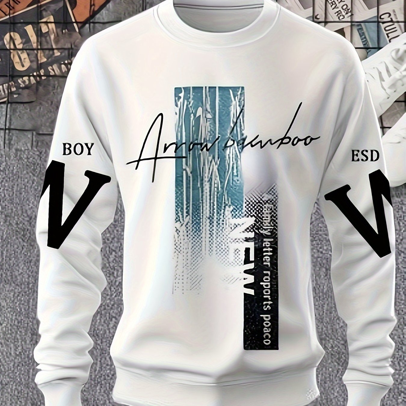 E-shop Herren Sport Sweatshirt in großen Größen mit Rundhalsausschnitt, leicht elastisch, lässiger Sportstil, figurbetontes Strickoberteil, bedrucktes