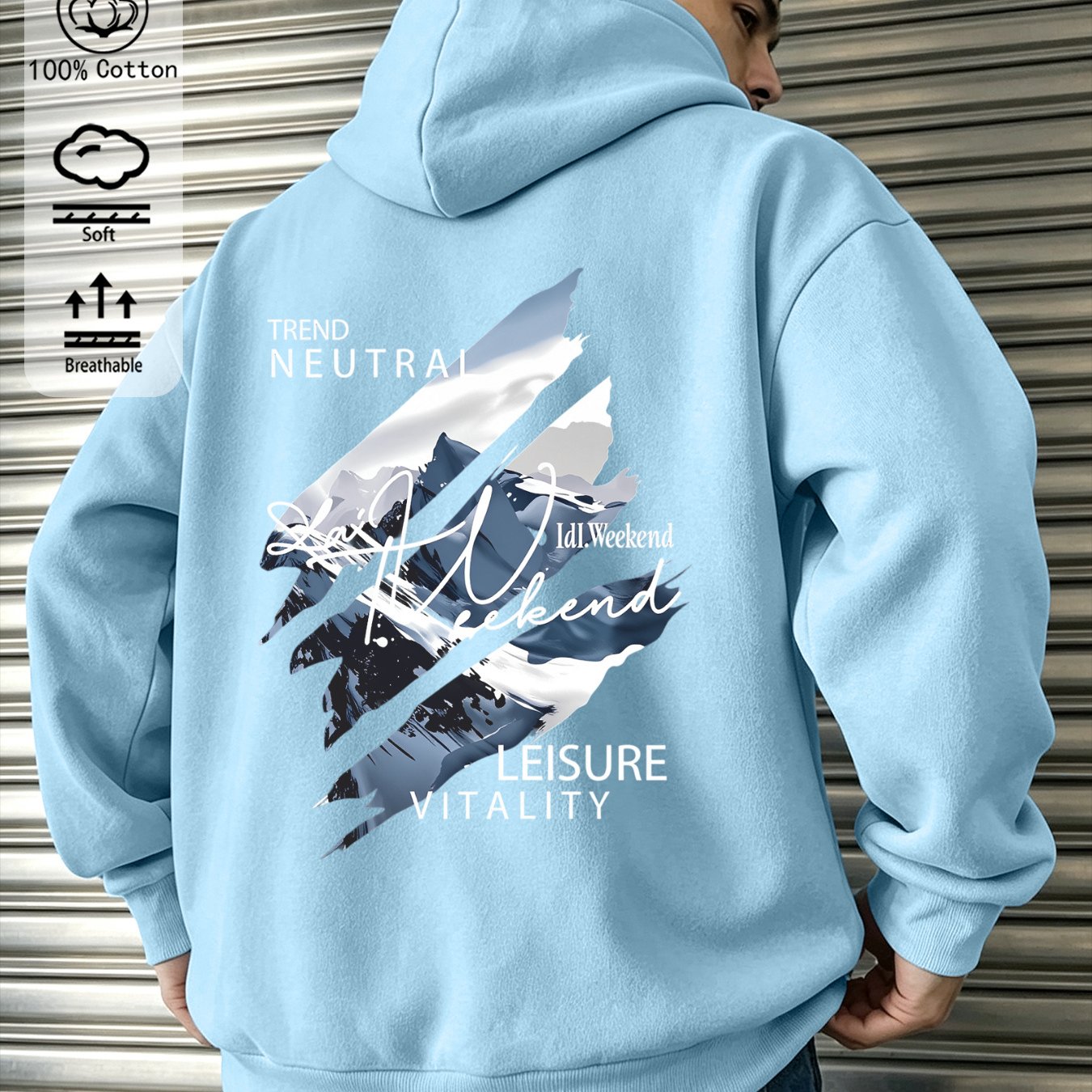 Men's Autumn Zip-up Hooded Sweatshirt With Back Print And White Lettering, Casual Streetwear, Loose-fit Long-sleeve Jacket