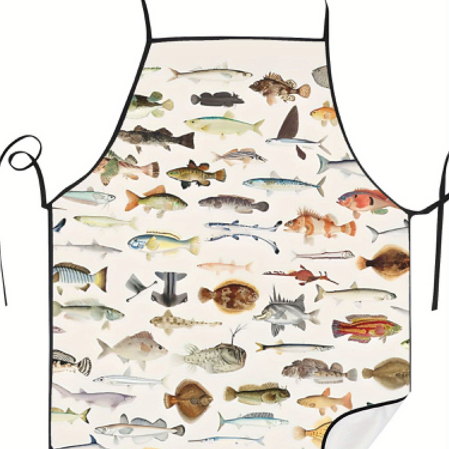 TEMU Delantal con diseño de de peces con impresión 2D, divertido para cocinar en restaurantes